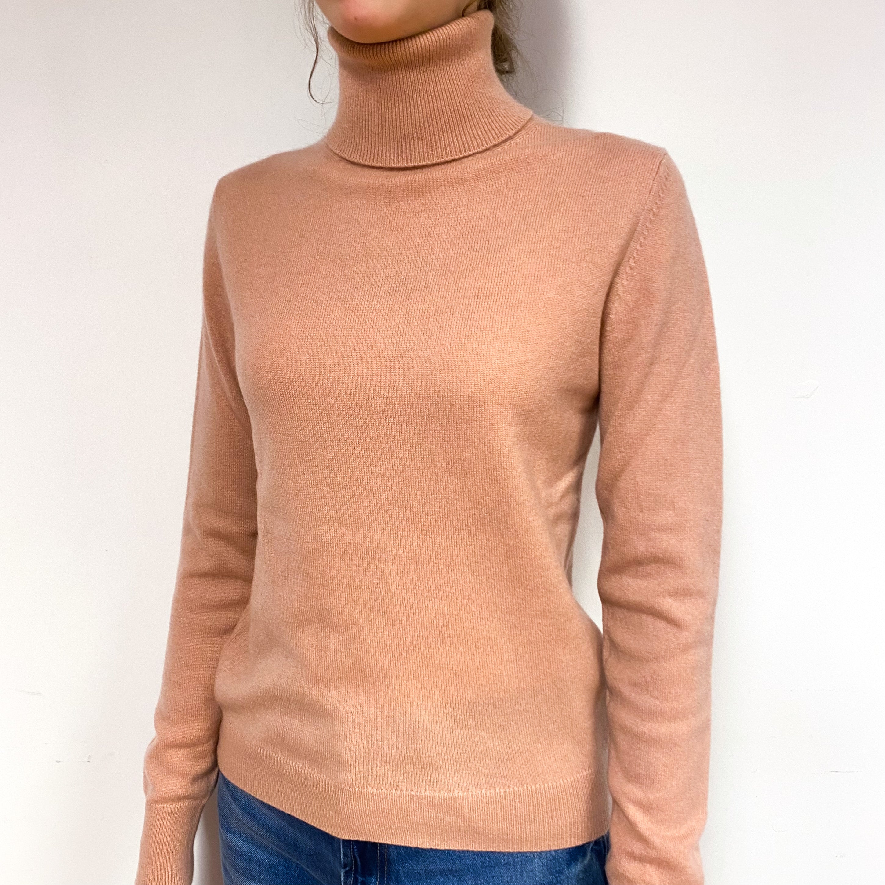Deep Nude Pink Cashmere Polo Neck Jumper Extra Small