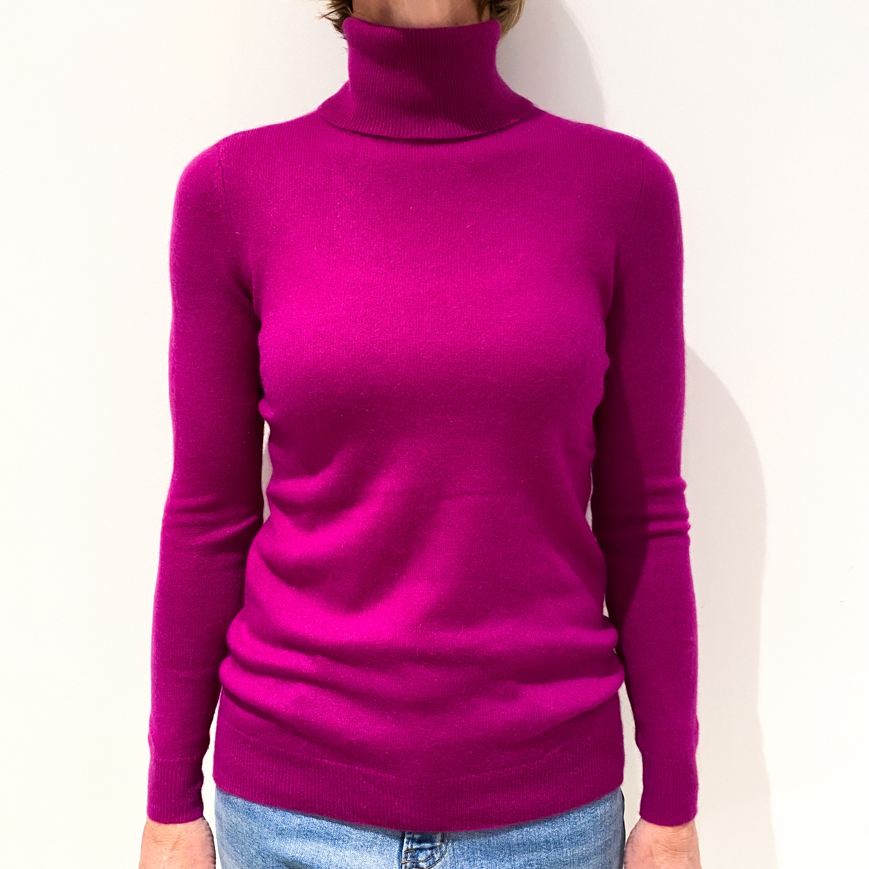 Magenta Pink Cashmere Polo Neck Jumper Small