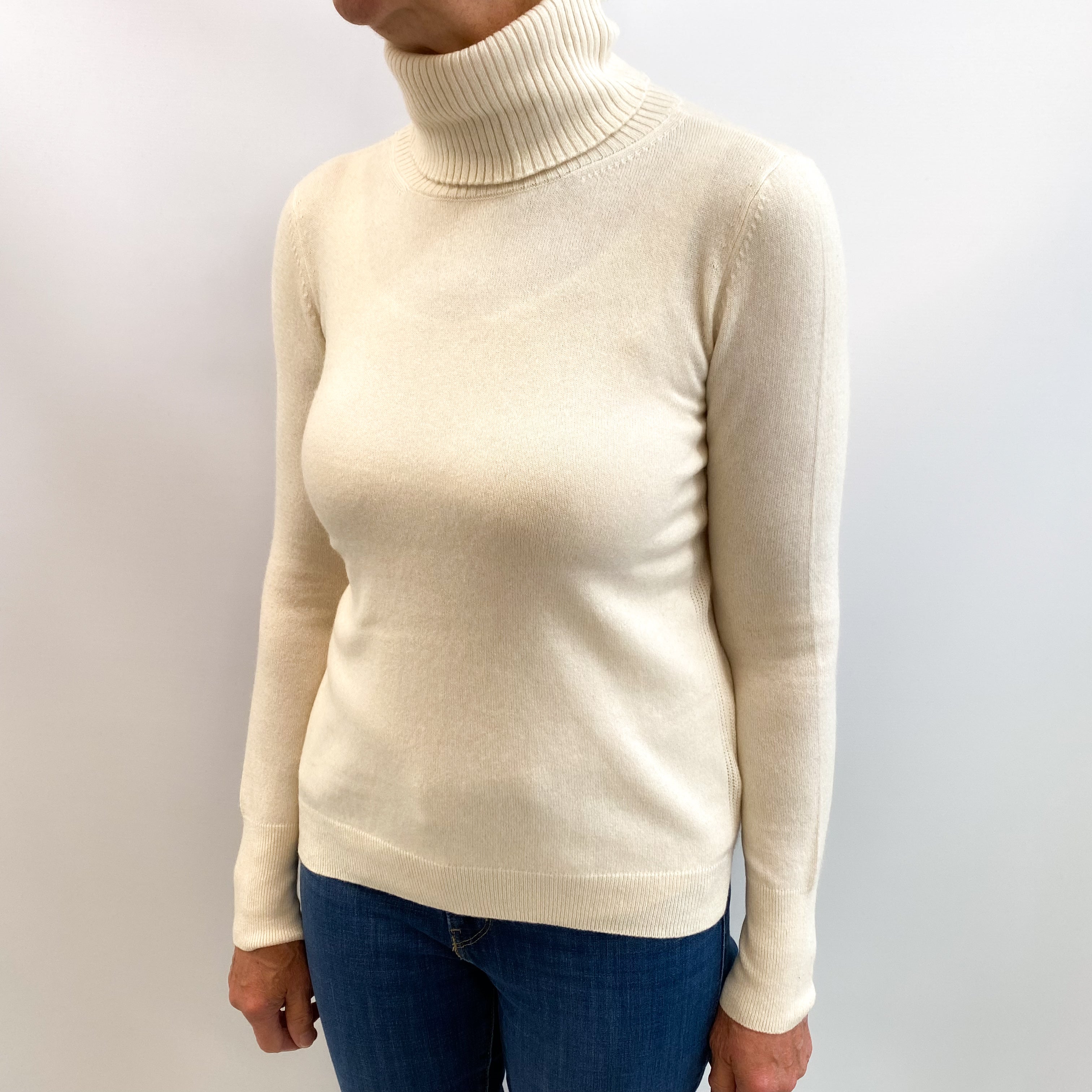 Vanilla Cream Cashmere Polo Neck Jumper Medium