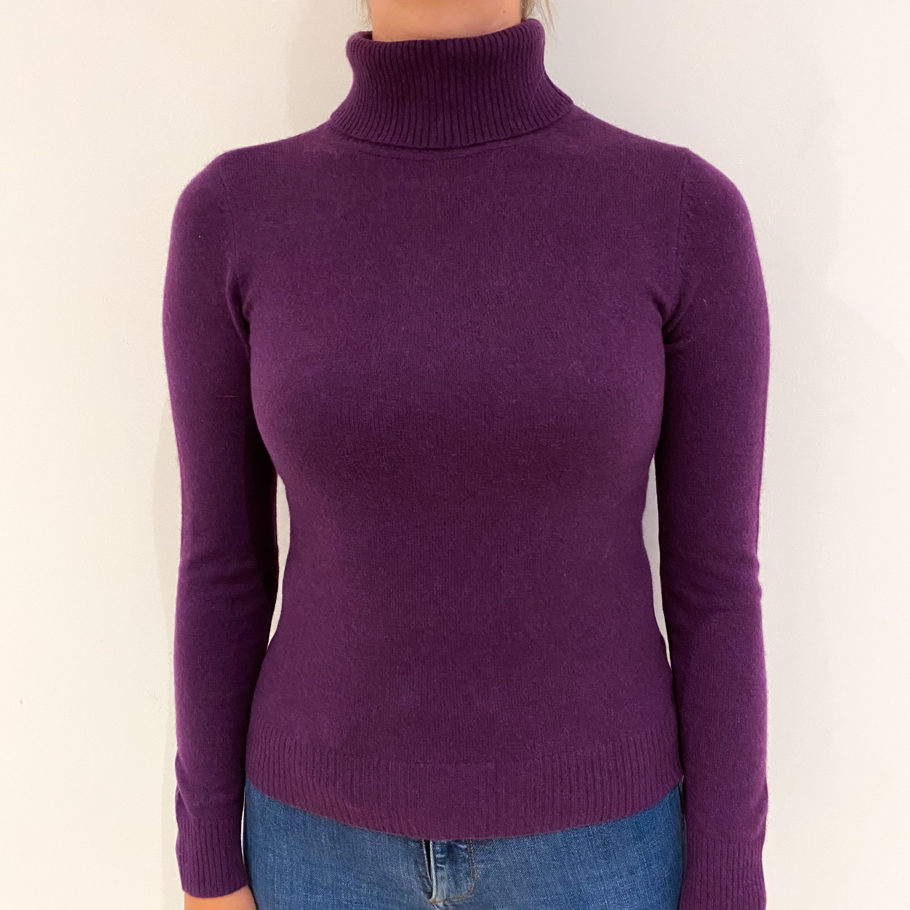 Blueberry Purple Cashmere Polo Neck Jumper Small