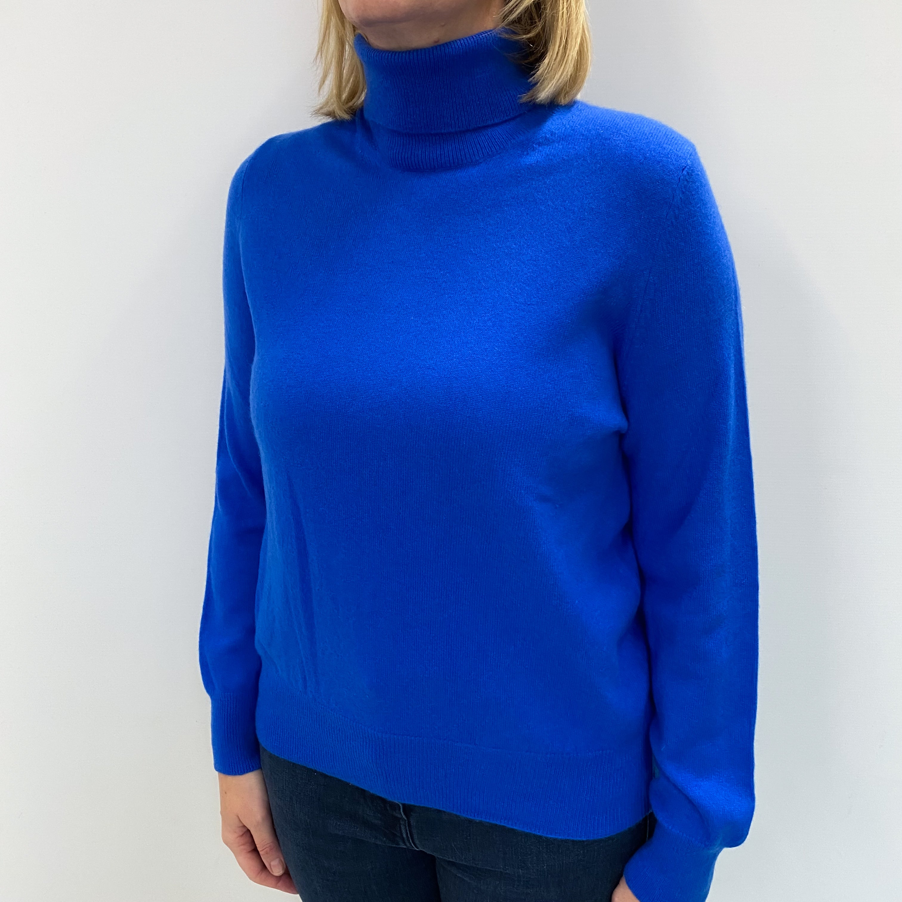 Cobalt Blue Cashmere Polo Neck Jumper Large