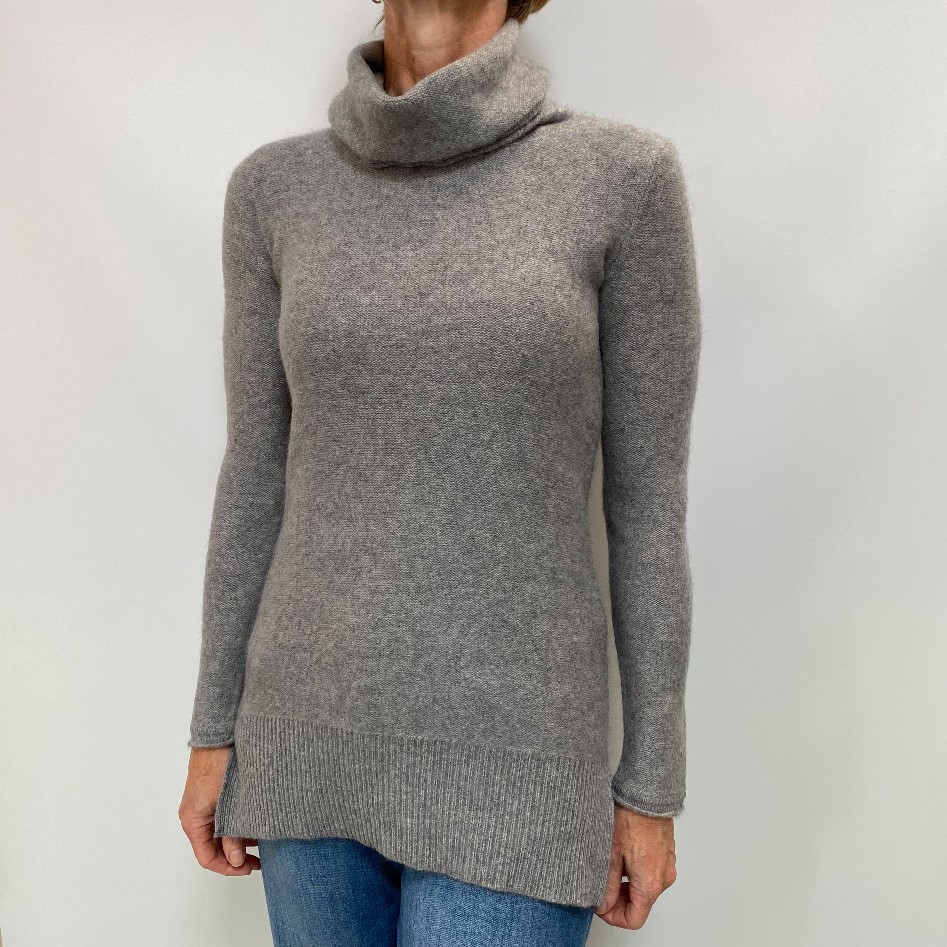 Ash Grey Cashmere Polo Neck Jumper Small