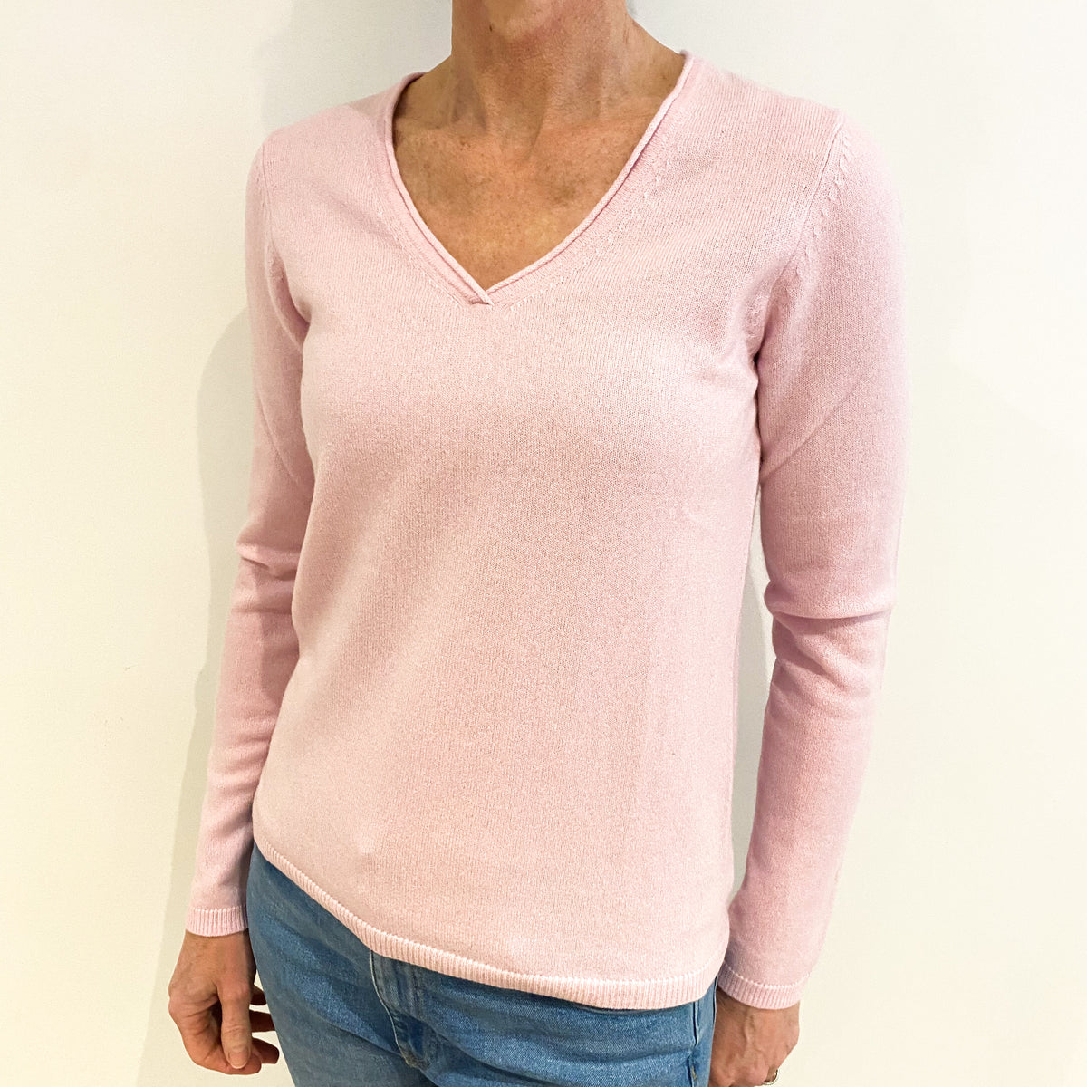 Brand New Ice Pink Cashmere V Neck Jumper Small
