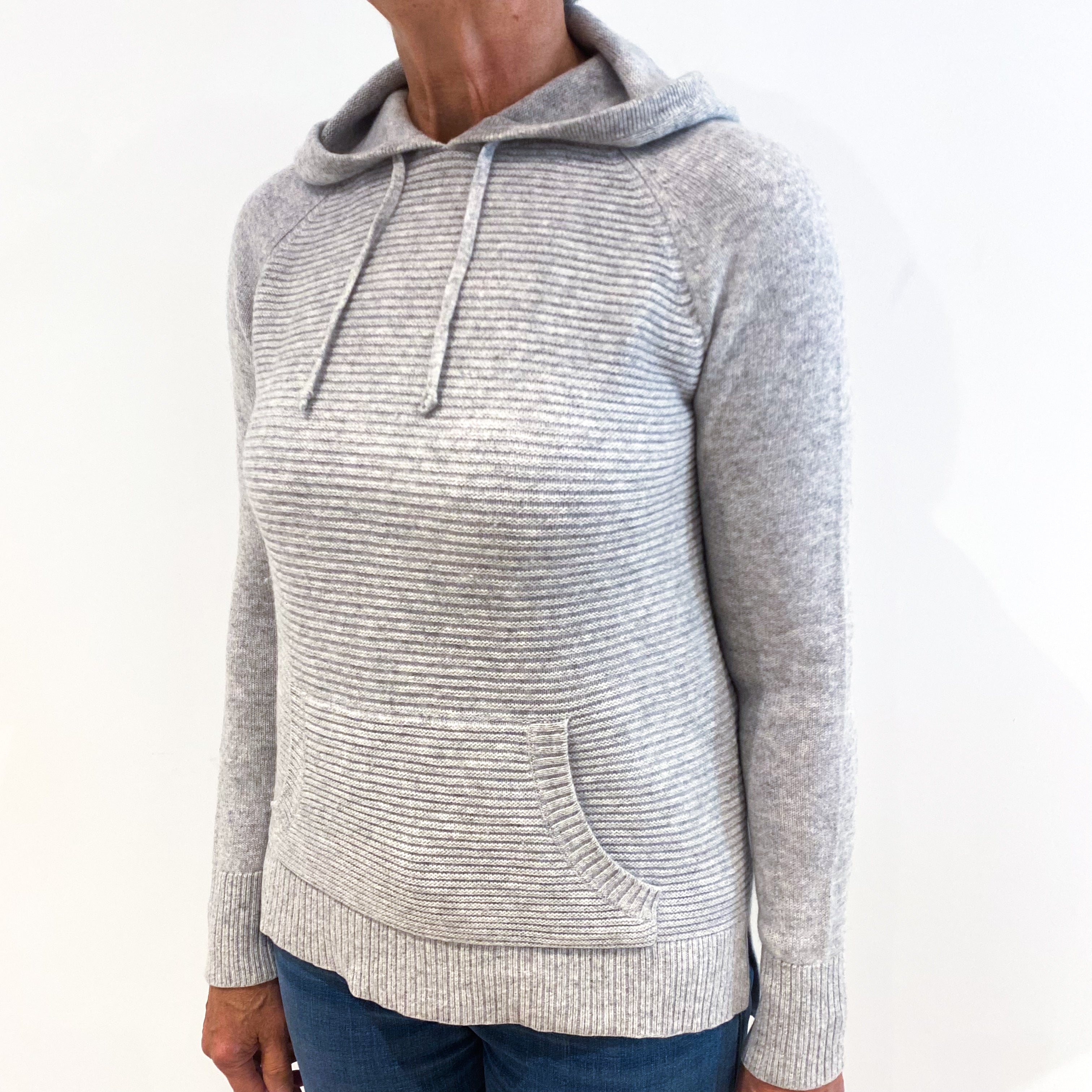 Smoke Grey Chunky Knit Cashmere Hooded Jumper Medium