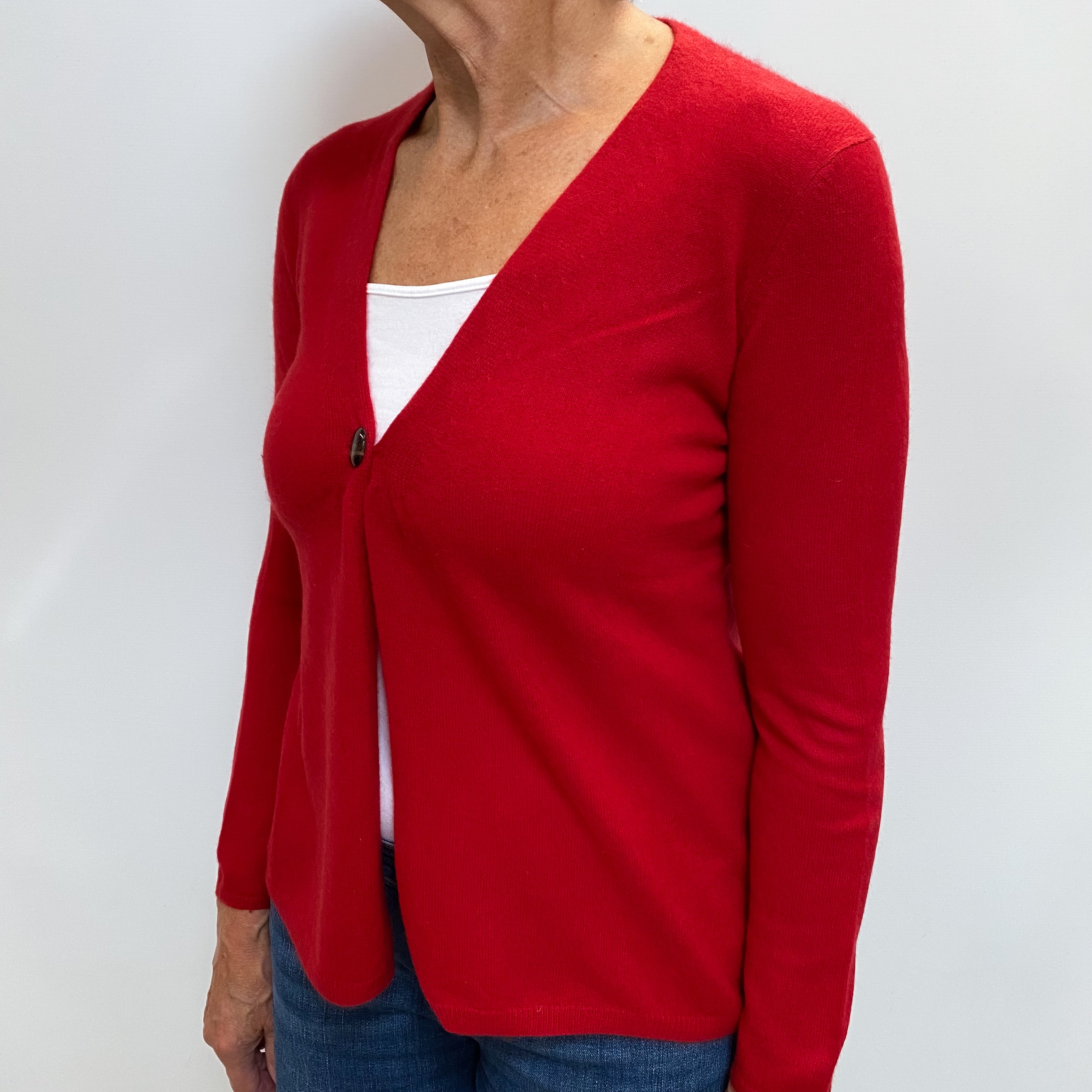 Scarlet Red Cashmere V Neck Cardigan Medium