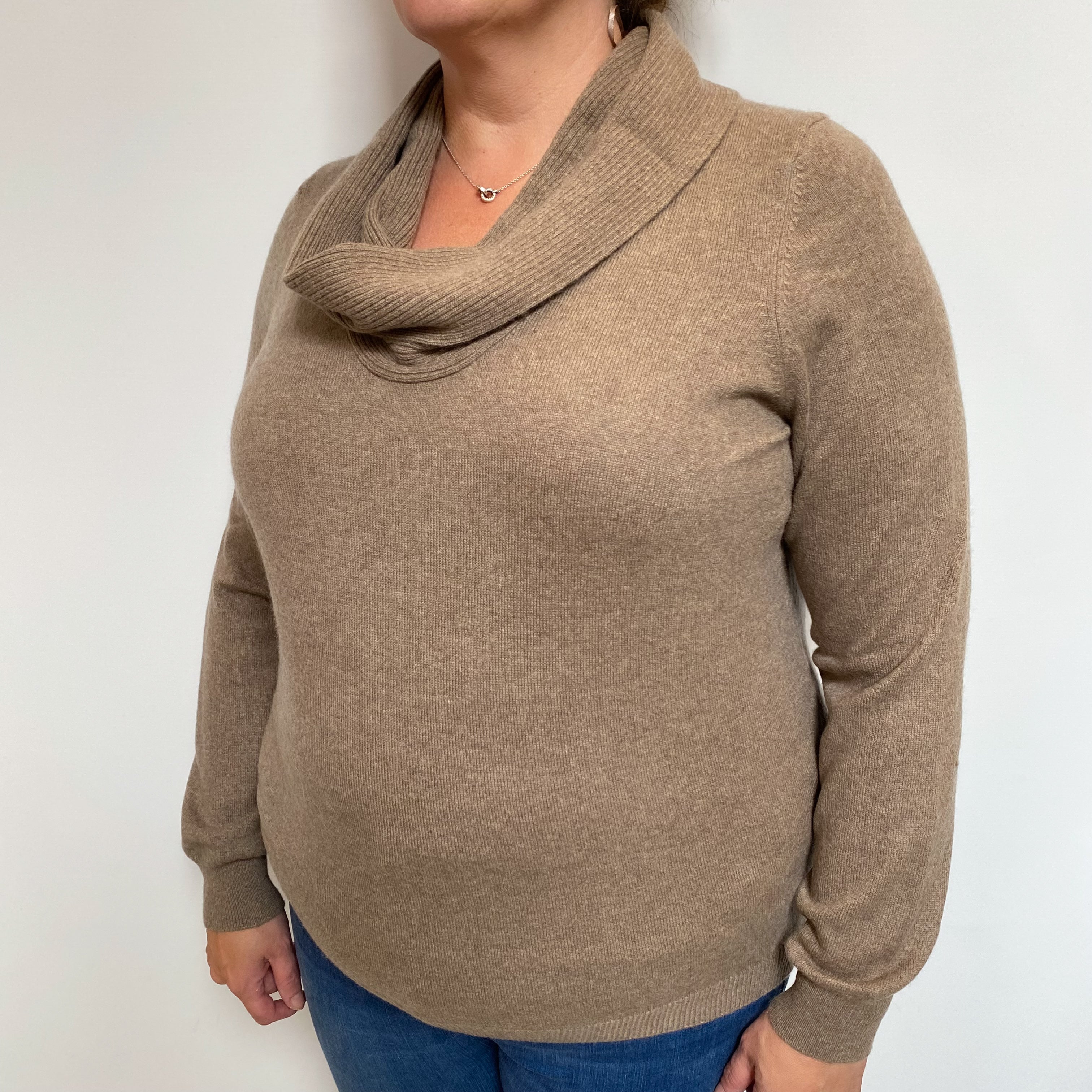 Mocha Brown Cashmere Cowl Neck Jumper Extra Large