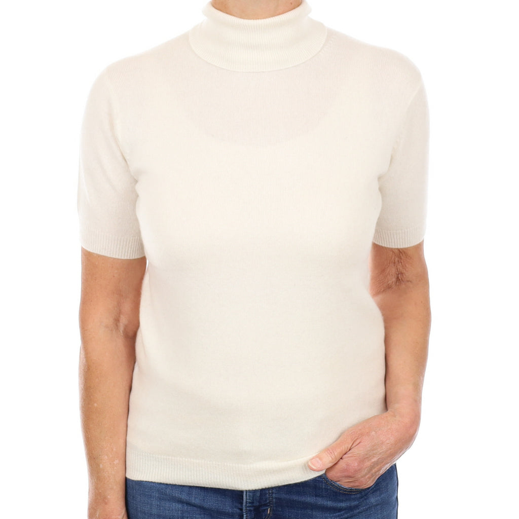 Cream Cashmere Short Sleeve Polo Neck Jumper Medium