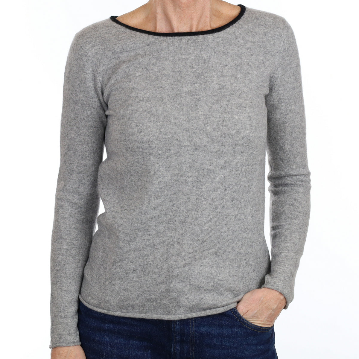 Grey Bow Detail Cashmere Crew Neck Jumper Small