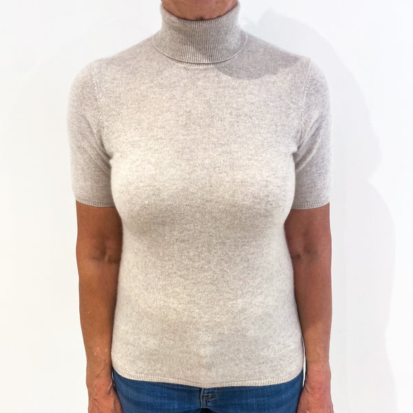 Mist Grey Cashmere Short Sleeved Polo Neck Jumper Medium