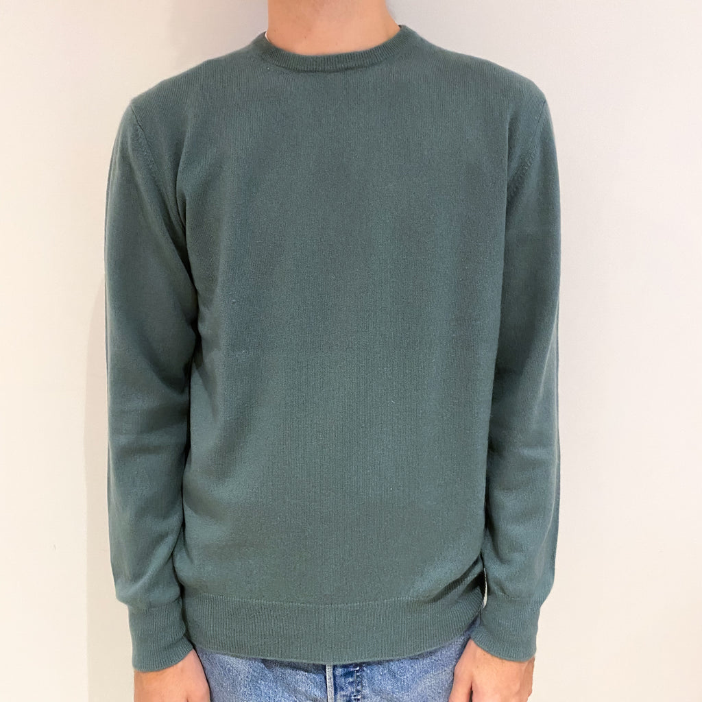 Men's Sage Green Cashmere Crew Neck Jumper Large