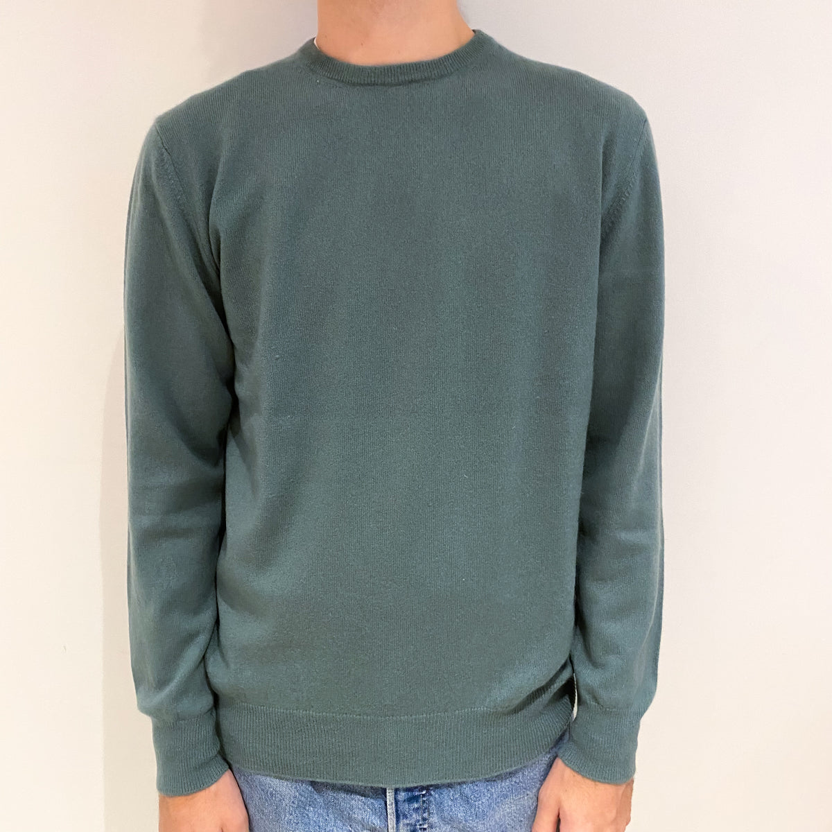 Men's Sage Green Cashmere Crew Neck Jumper Large