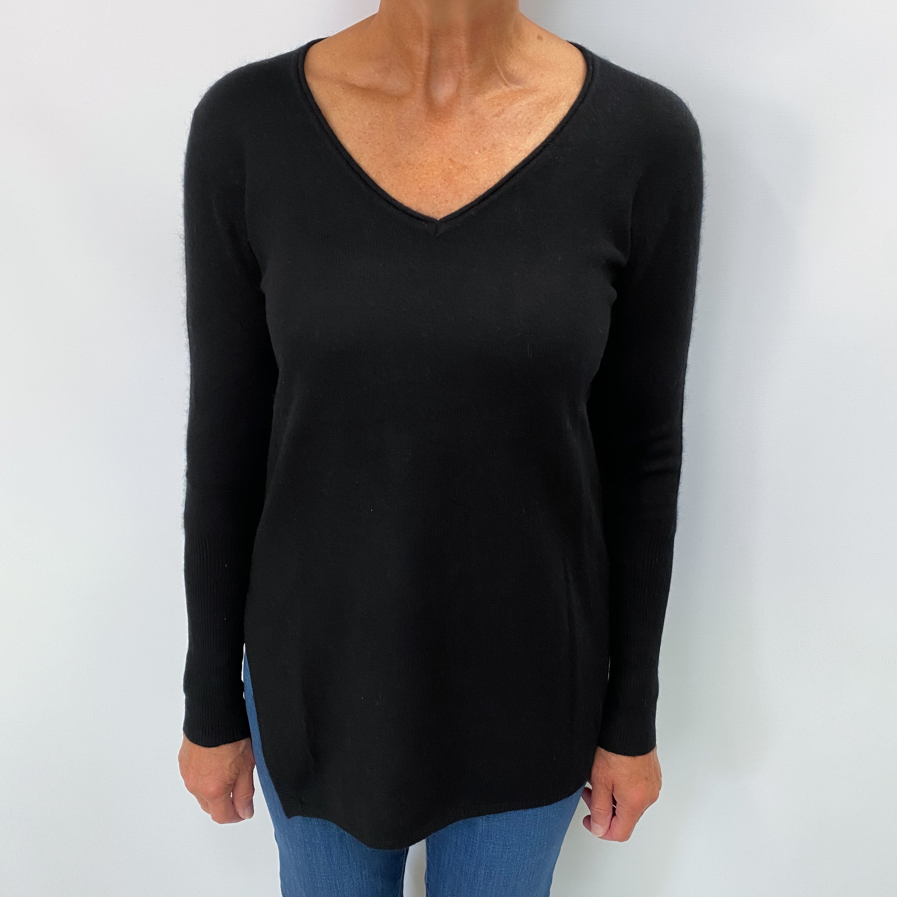 Black Cashmere V Neck Jumper Medium