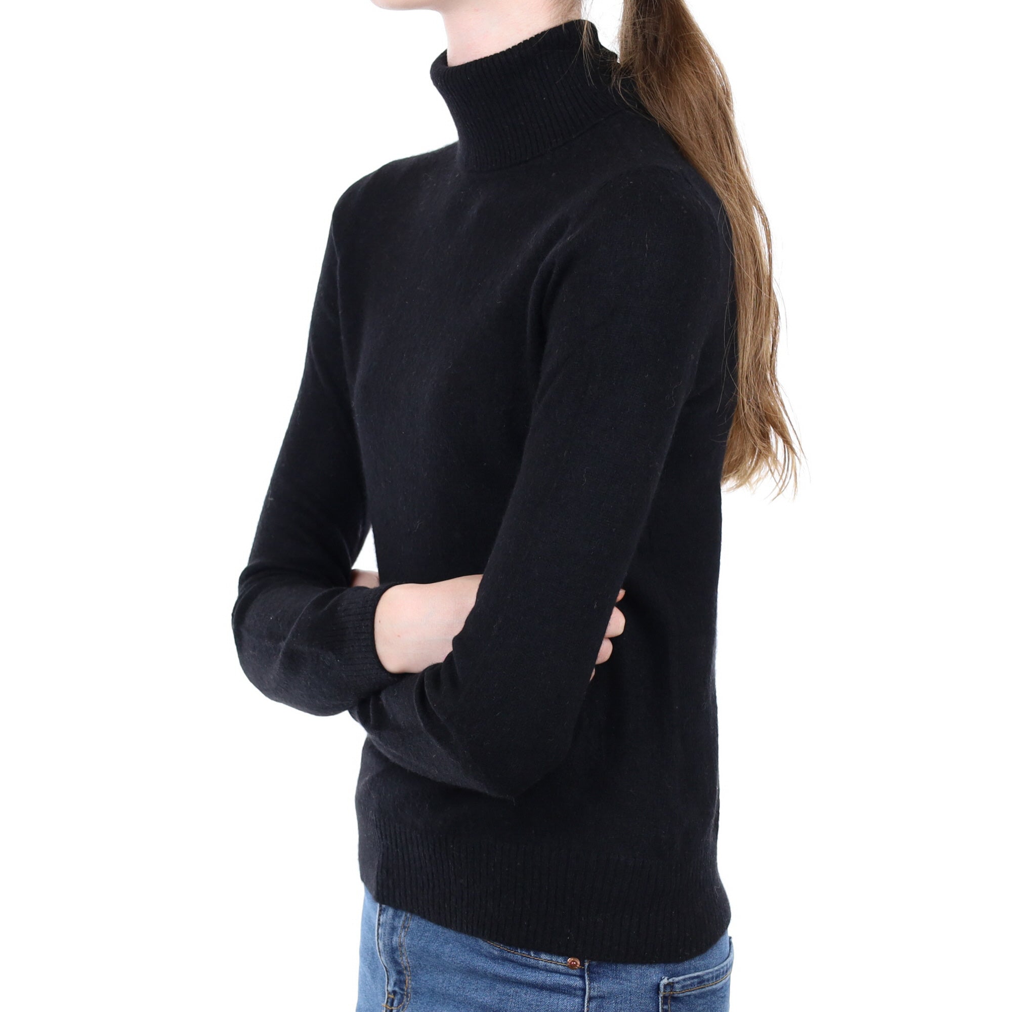 Black Cashmere Polo Neck Jumper Extra Small