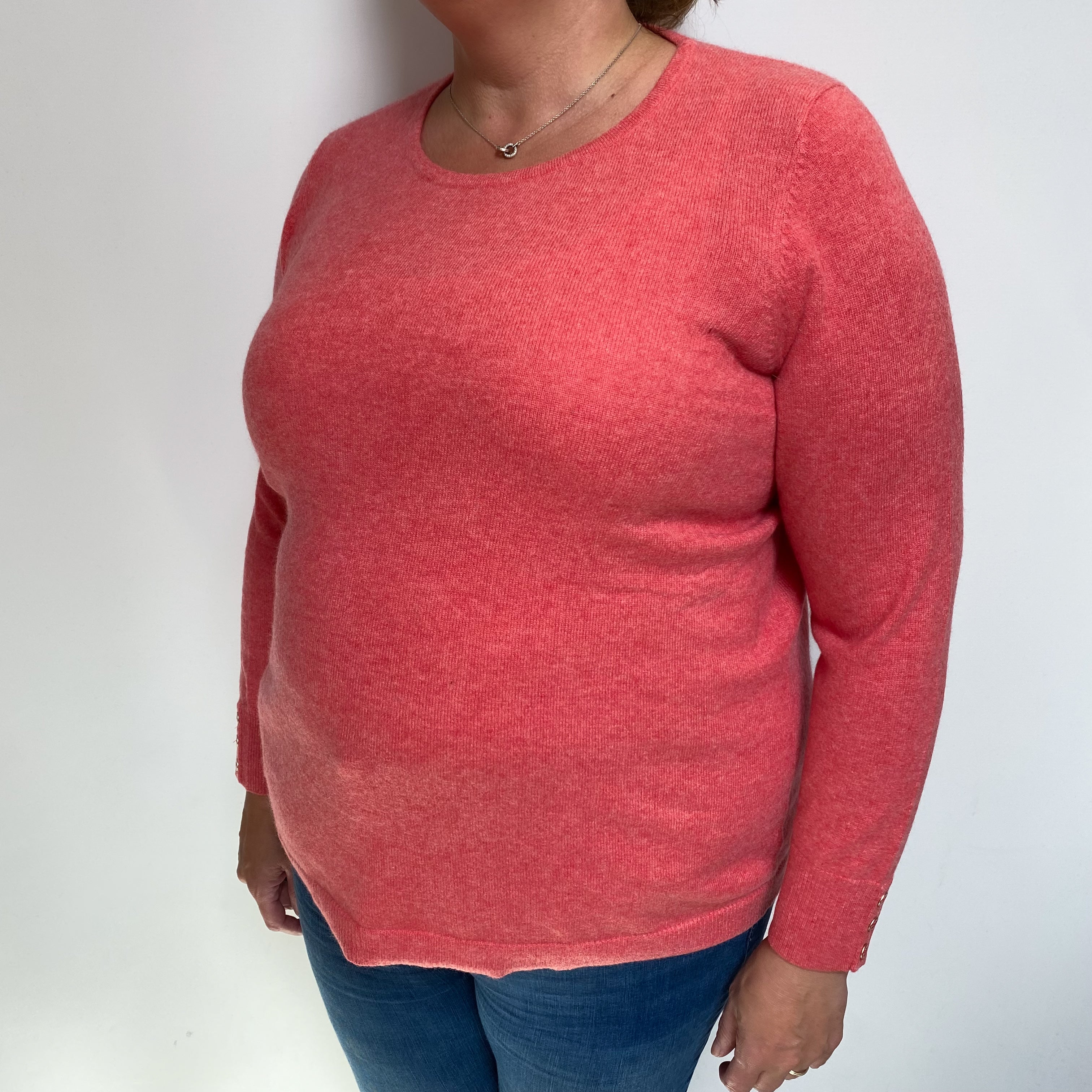 Flamingo Pink Cashmere Crew Neck Jumper Extra Large