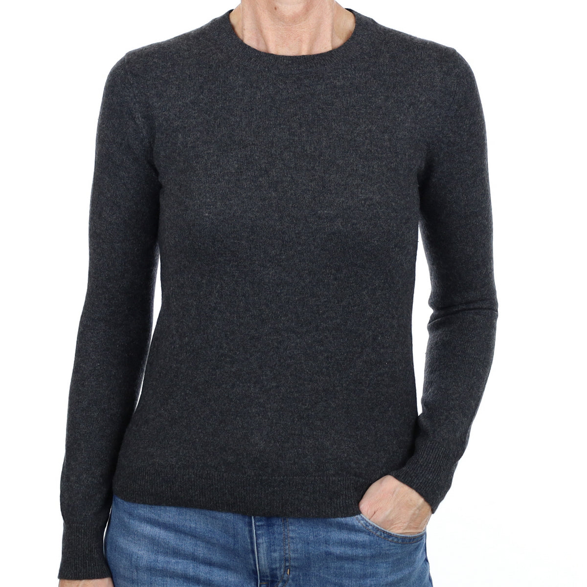Charcoal Grey Cashmere Crew Neck Jumper Small