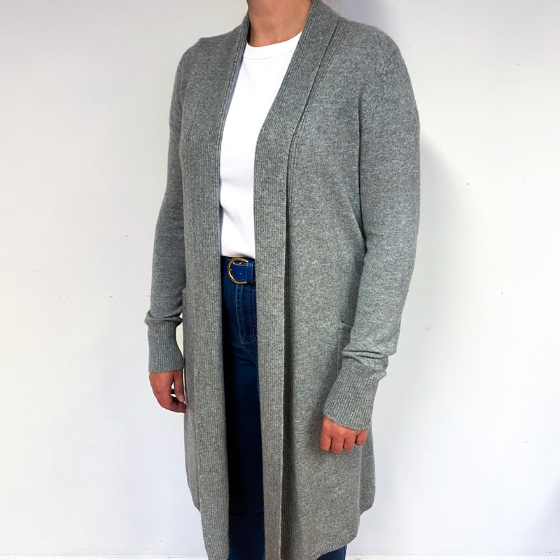 Ash Grey Longline Cashmere Edge to Edge Cardigan Large