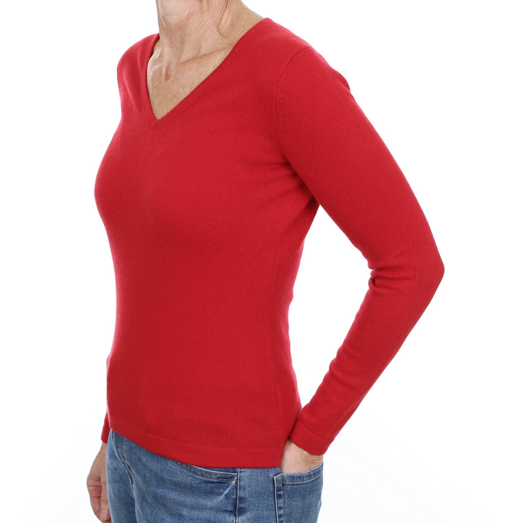 New Post Box Red Cashmere V Neck Small