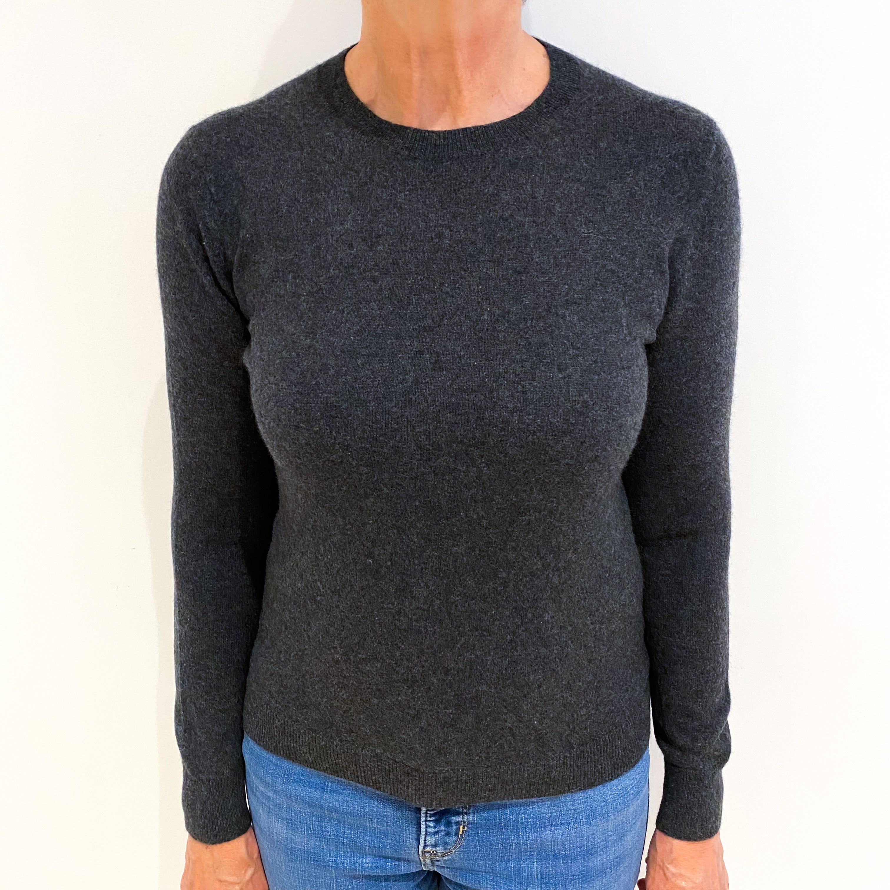 Slate Grey Cashmere Crew Neck Jumper Medium