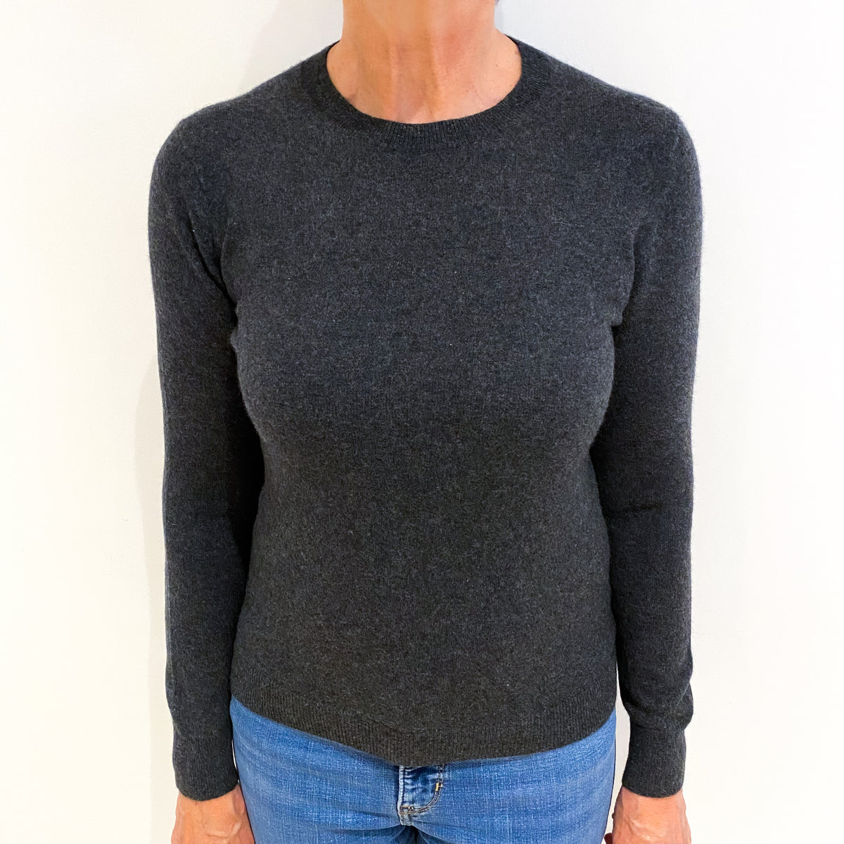 Slate Grey Cashmere Crew Neck Jumper Medium