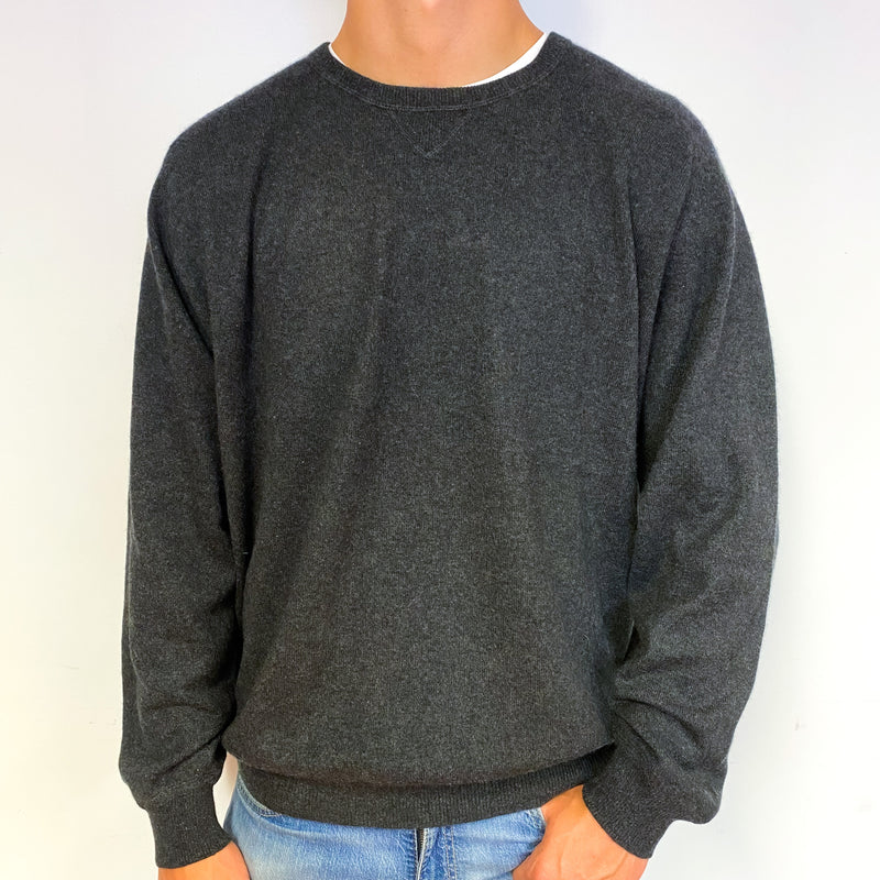 Men's Charcoal Grey Cashmere Crew Neck Jumper Extra Extra Large