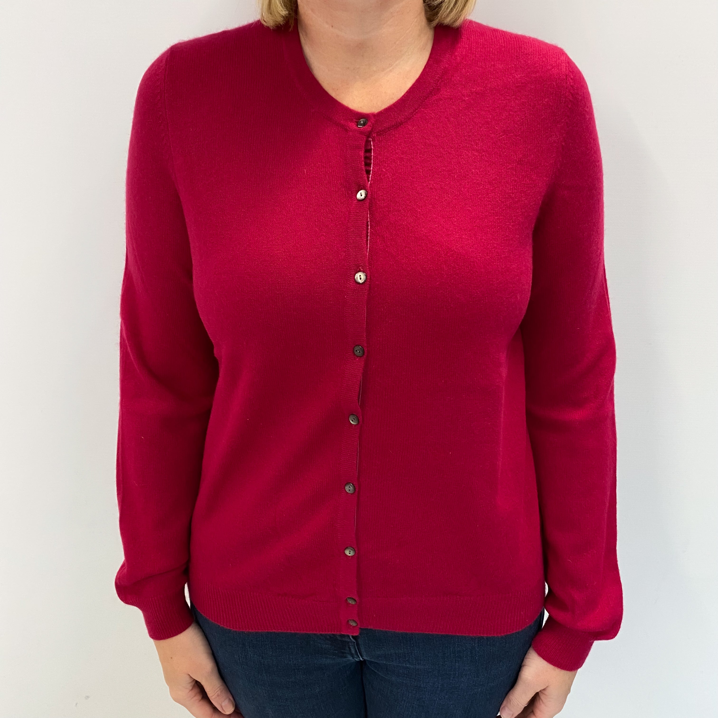 Phoenix Red Cashmere Crew Neck Cardigan Large