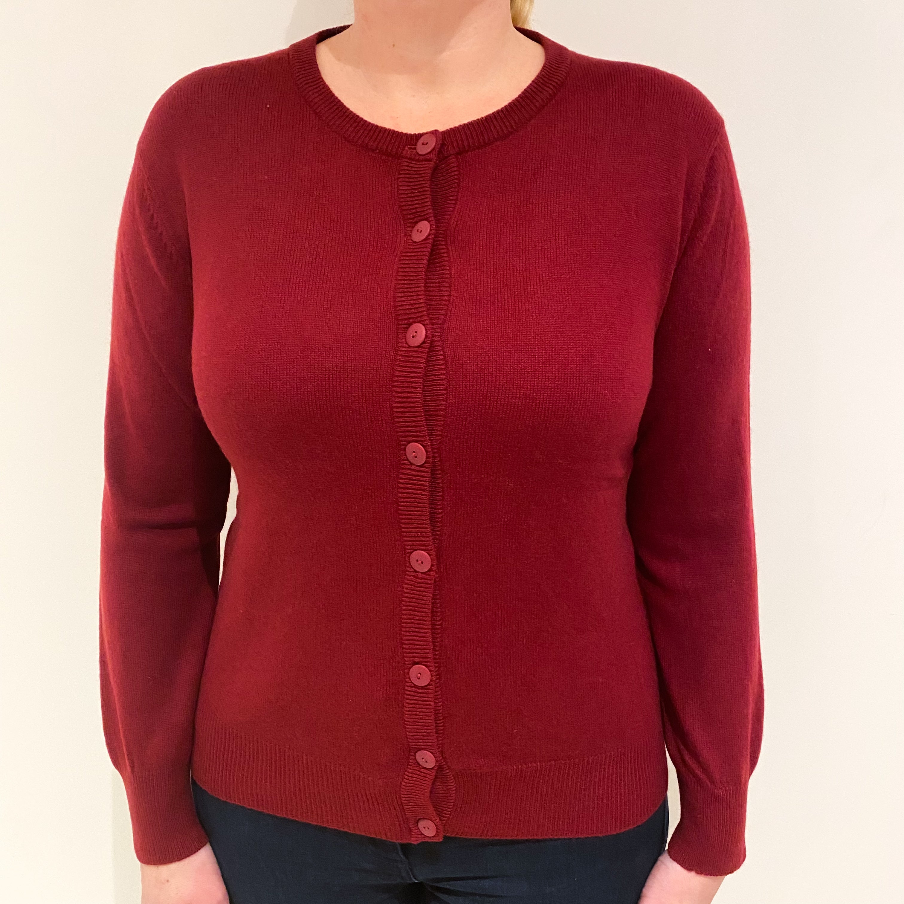 Maroon Red Cashmere Crew Cardigan Large