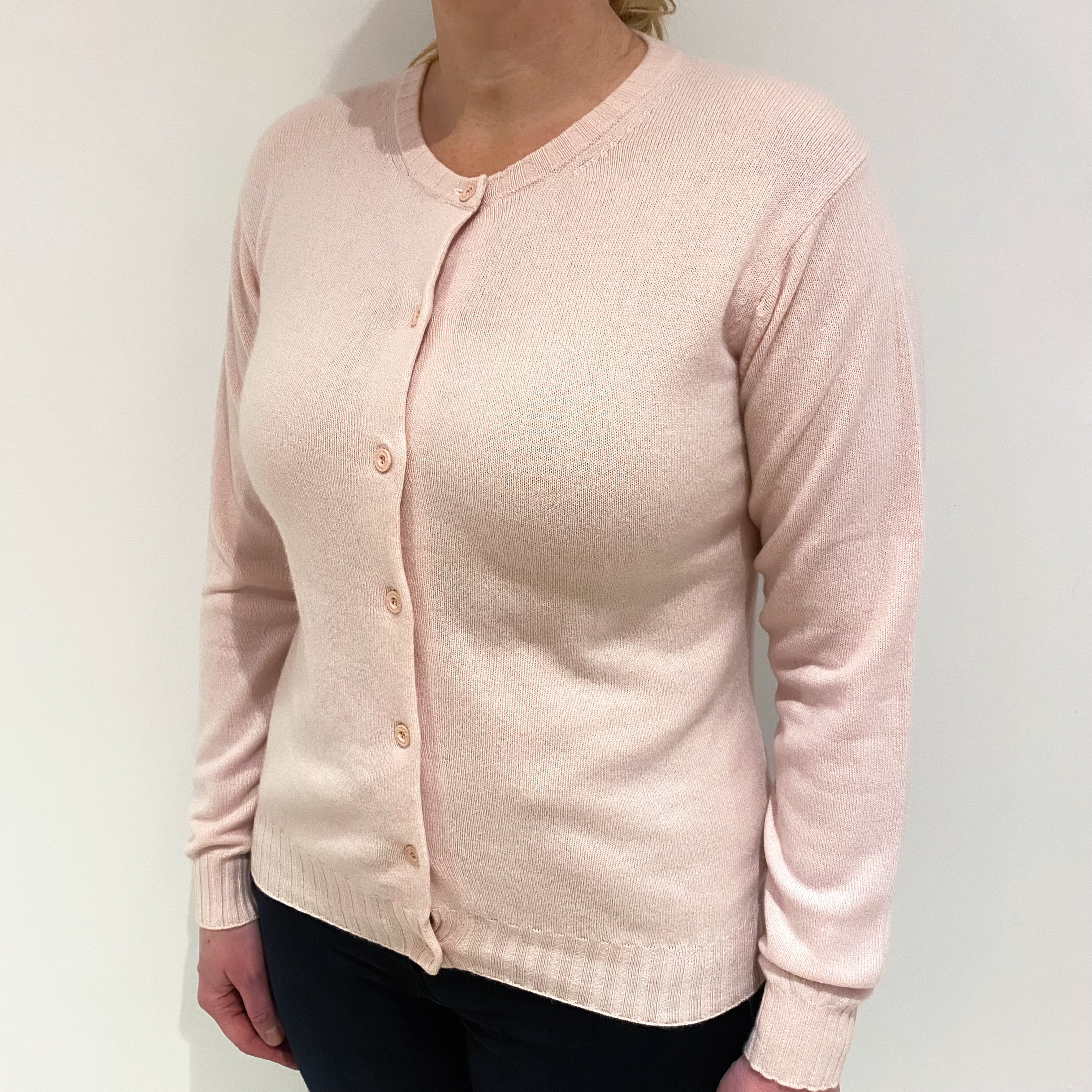 Shell Pink Cashmere Crew Neck Cardigan Large