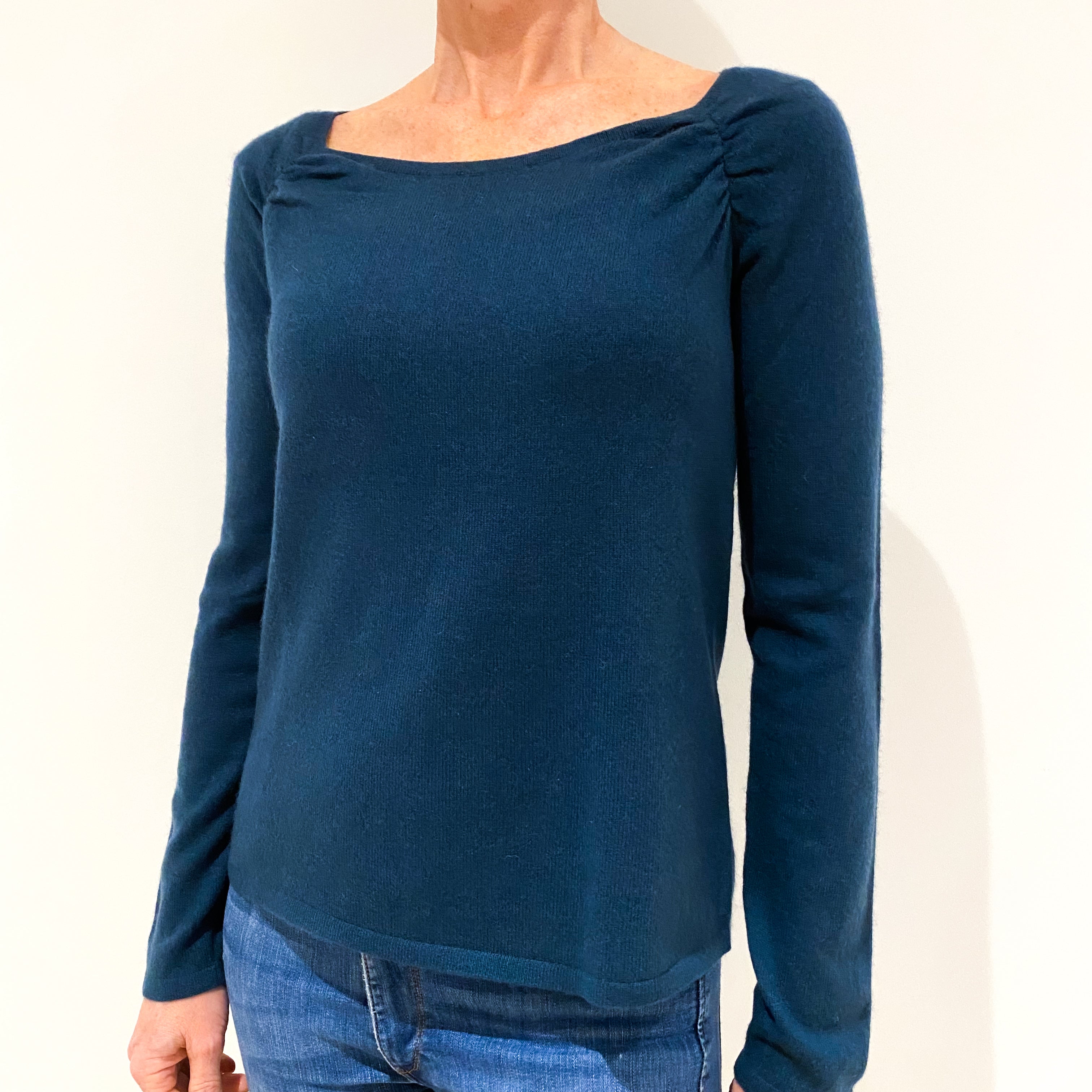 Petrol Blue Cashmere Crew Neck Jumper Small