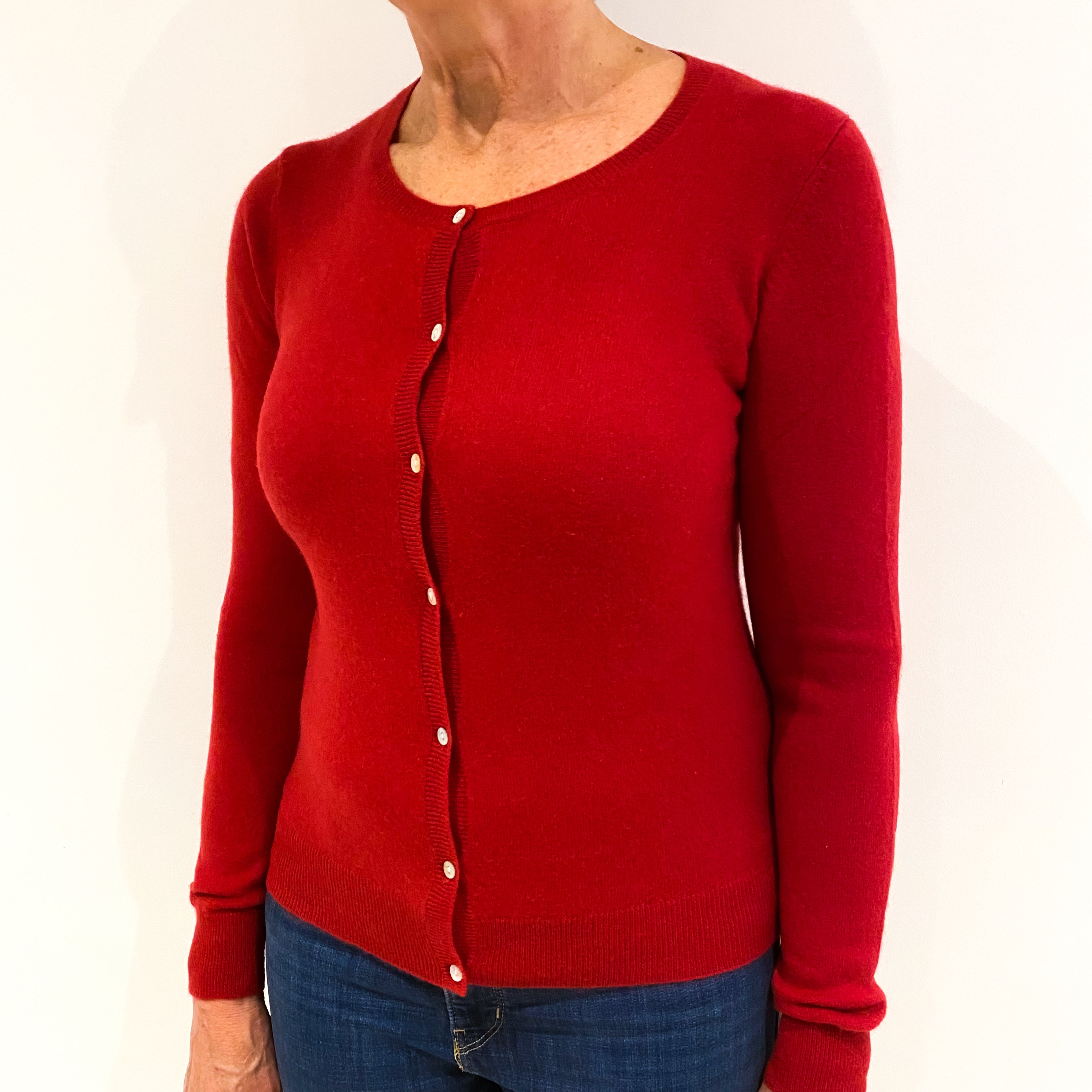 Post Box Red Cashmere Crew Neck Cardigan