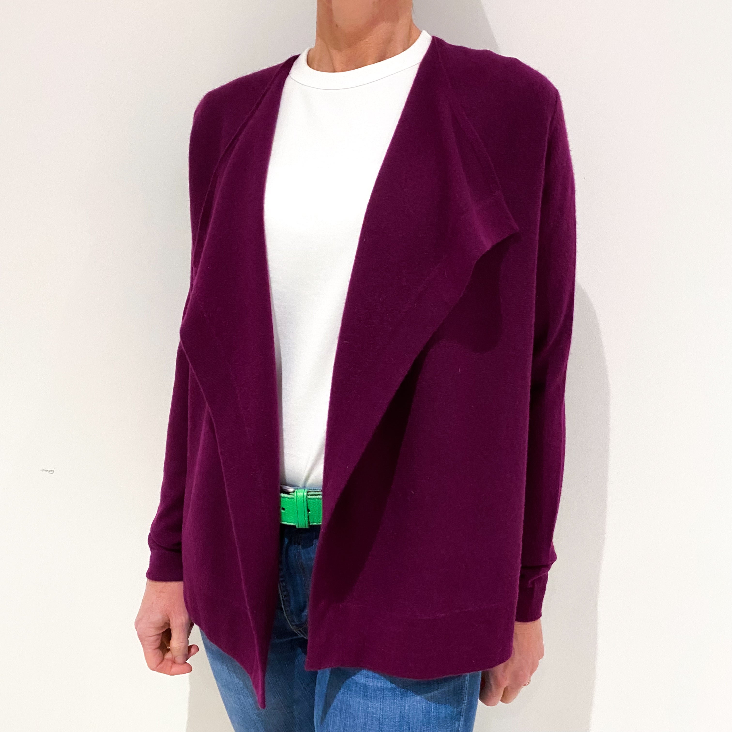 Plum Purple Cashmere Waterfall Cardigan Small