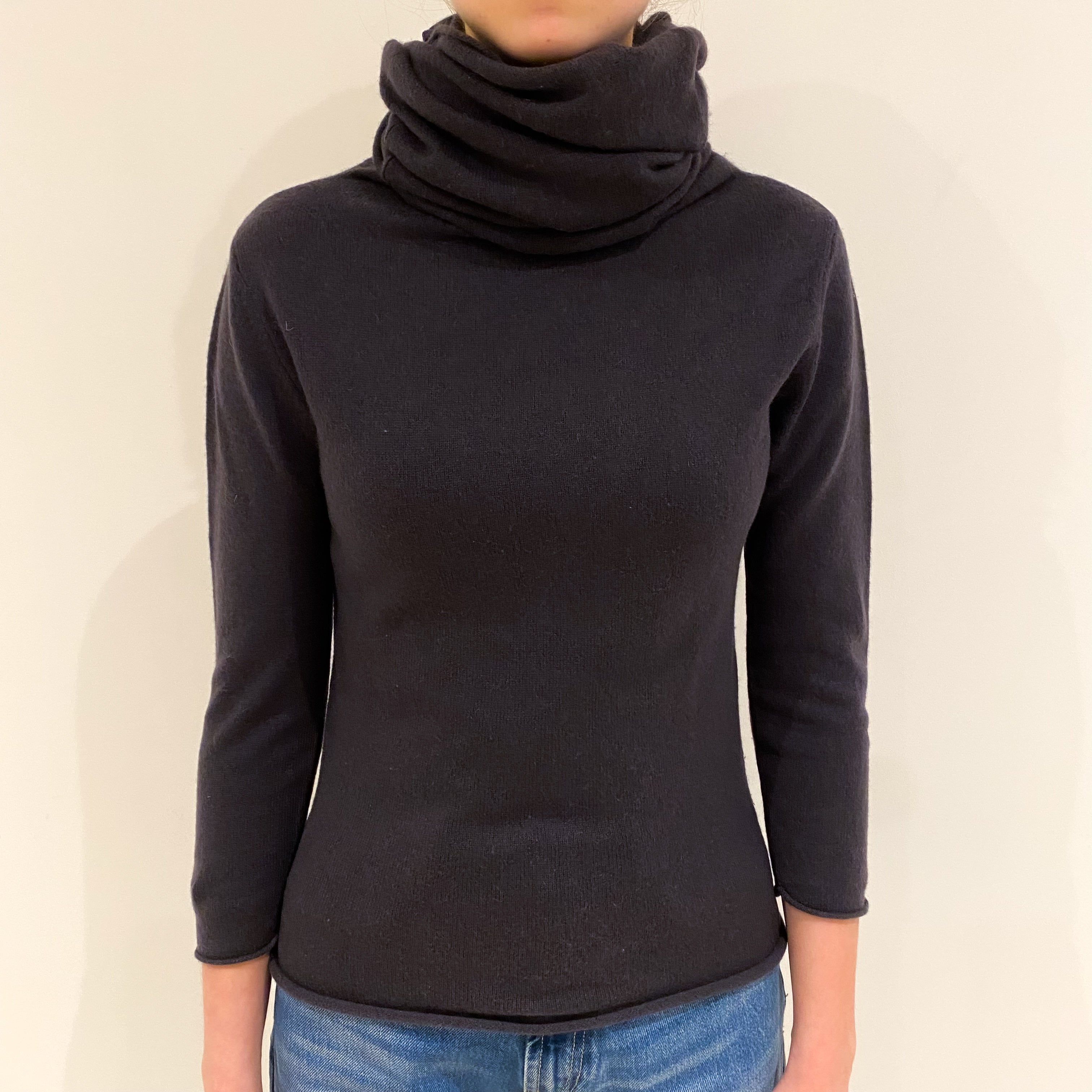 Charcoal Grey Cashmere Snood Neck Jumper Extra Small