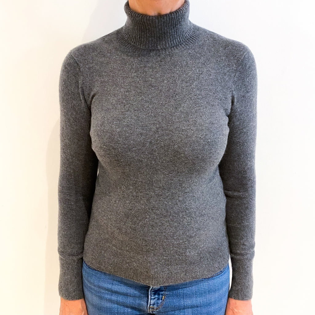 Slate Grey Cashmere Polo Neck Jumper Medium