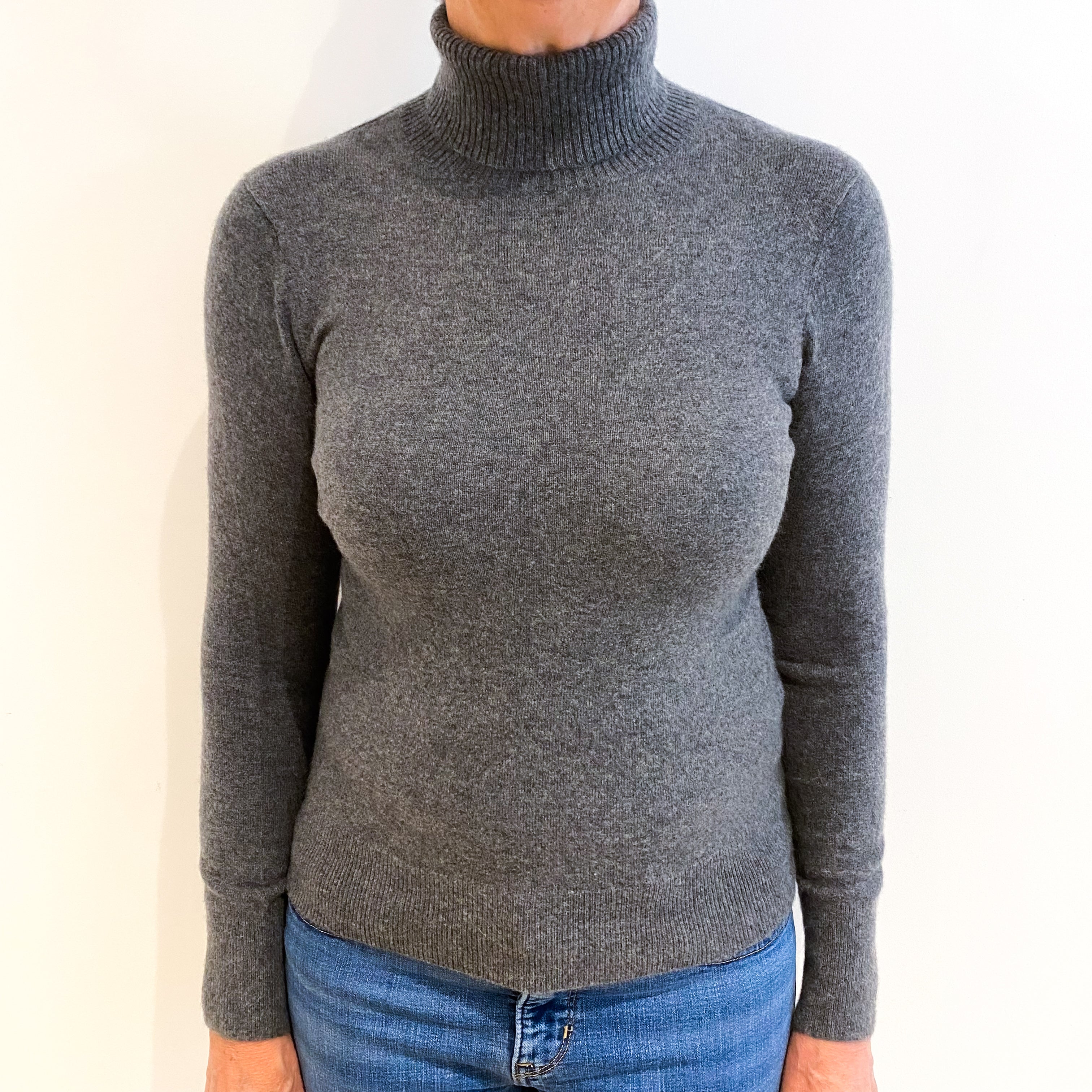 Slate Grey Cashmere Polo Neck Jumper Medium