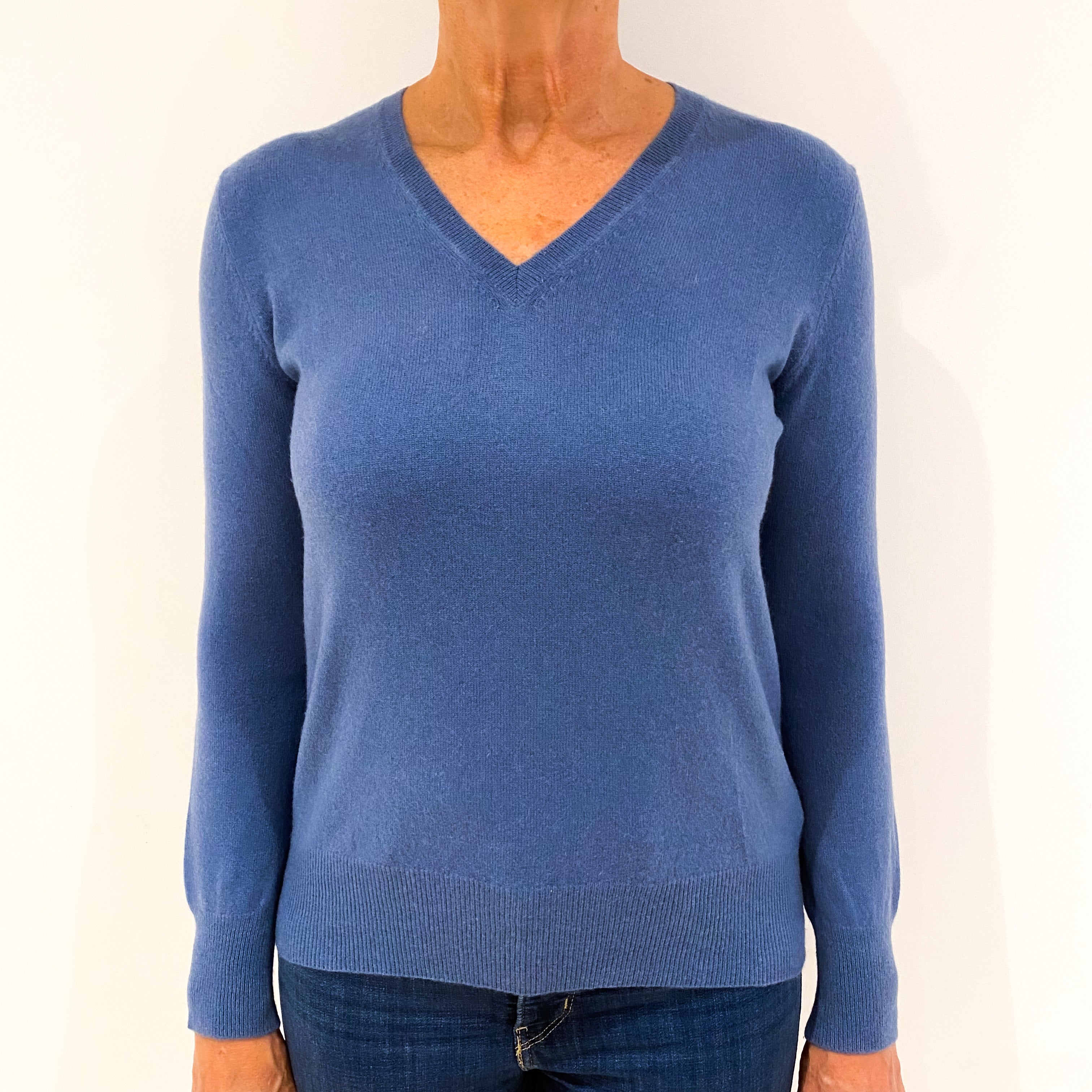 Airforce Blue Cashmere V-Neck Jumper Medium