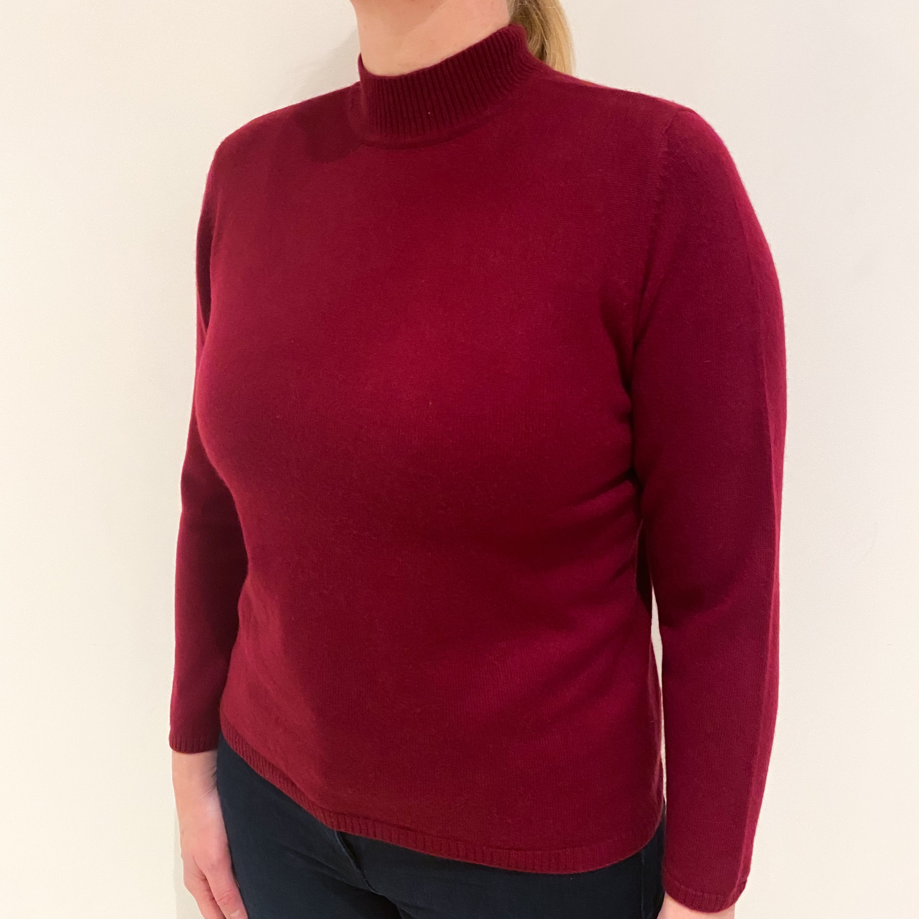 Garnet Red Cashmere Turtle Neck Jumper Large