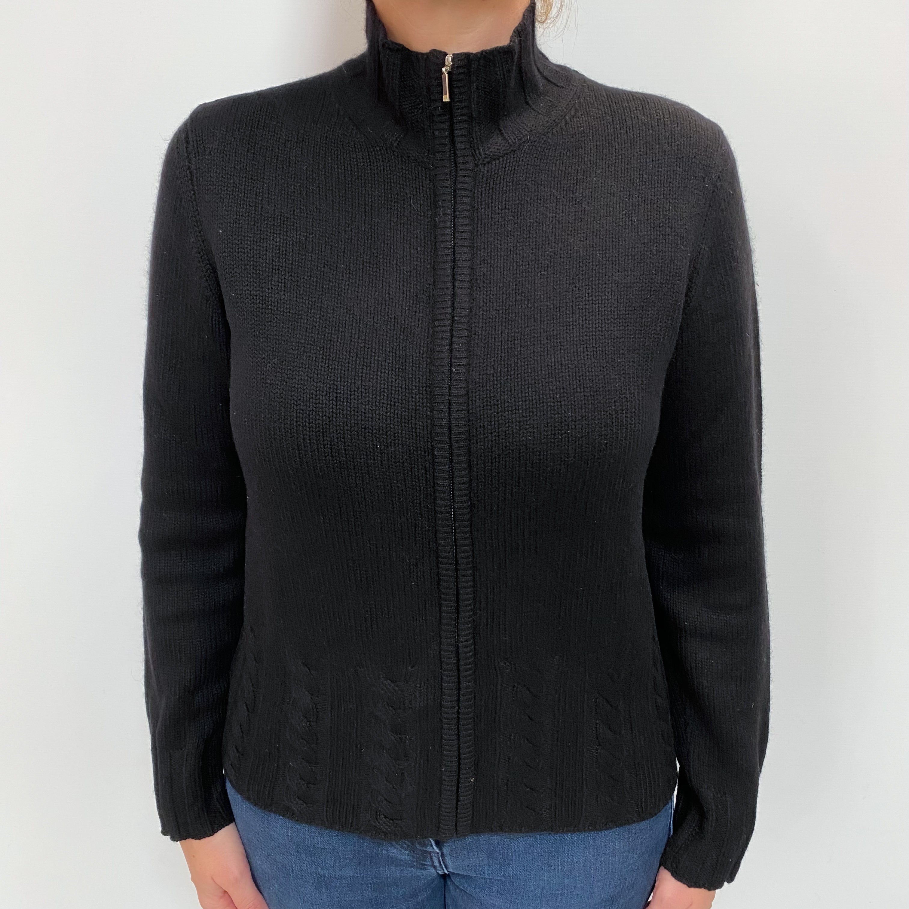 Black Chunky Cashmere Zip Up Cardigan Large