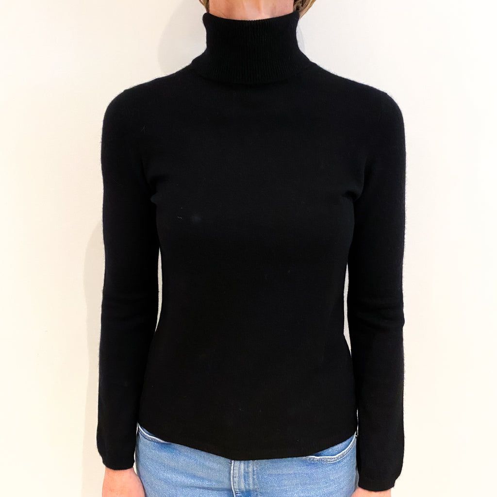 Black Cashmere Polo Neck Jumper Small
