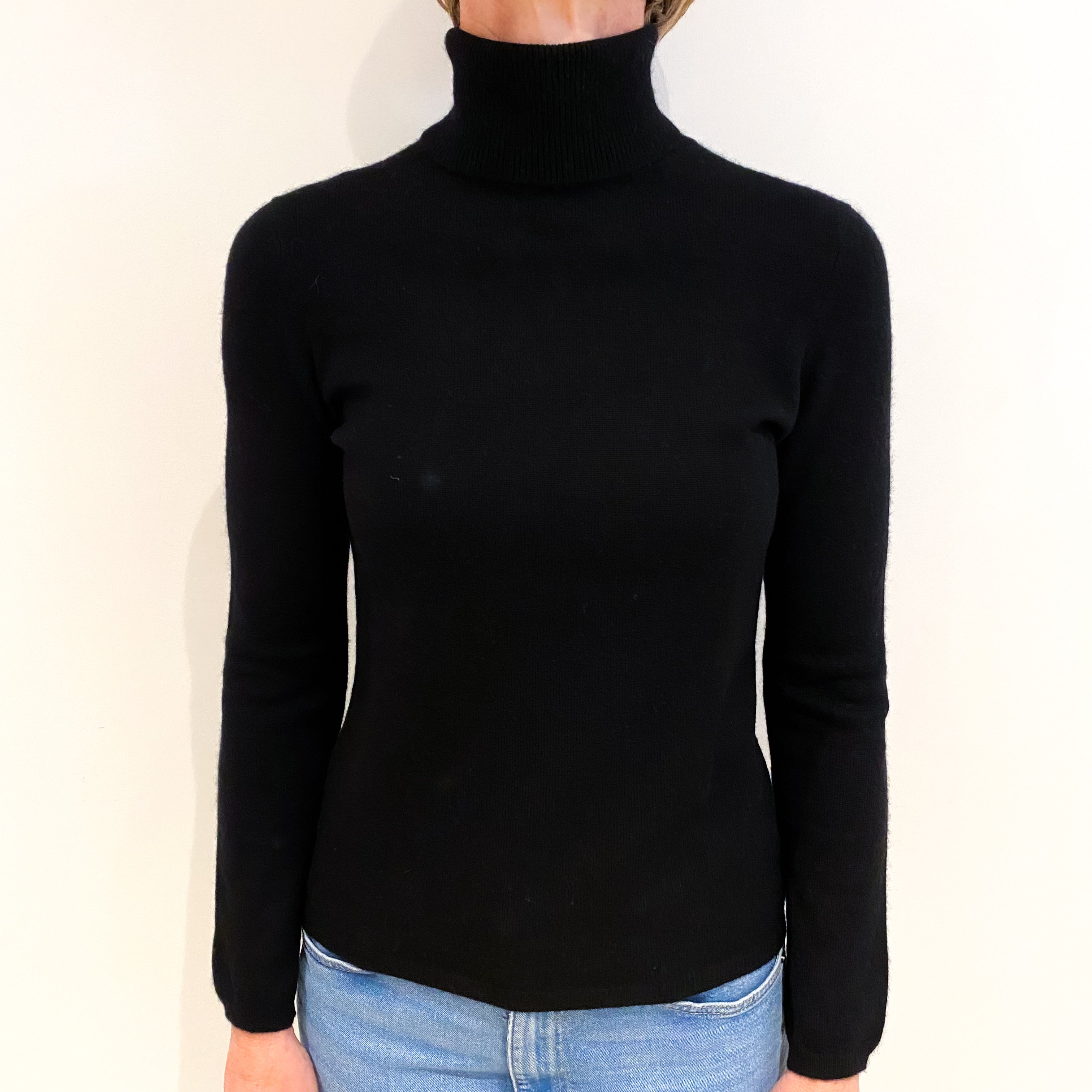 Black Cashmere Polo Neck Jumper Small