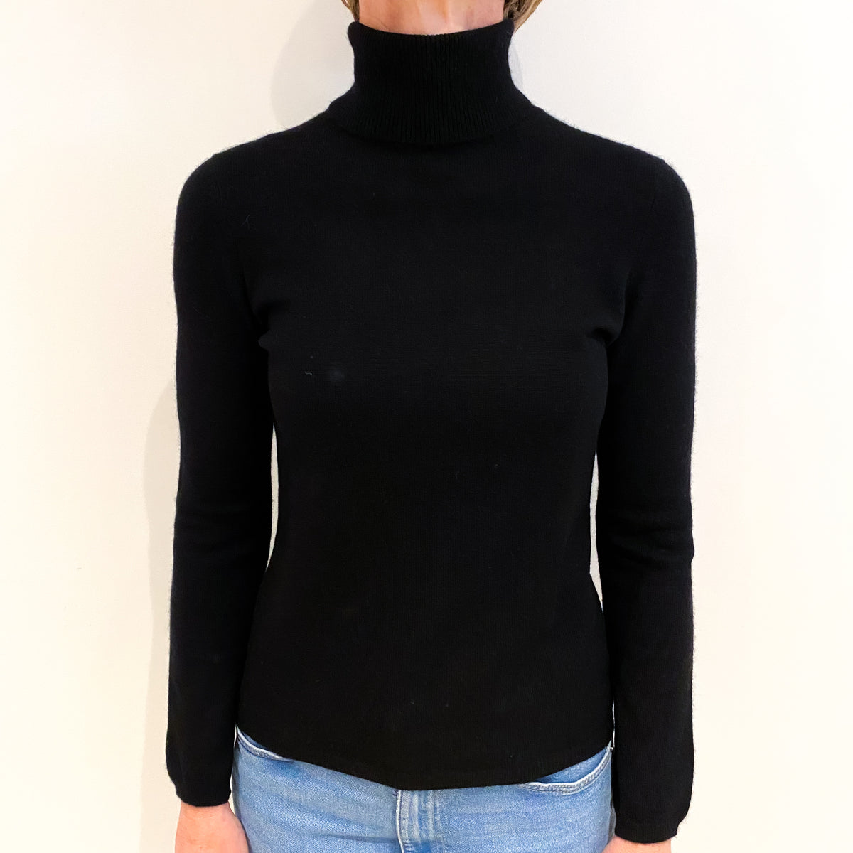 Black Cashmere Polo Neck Jumper Small