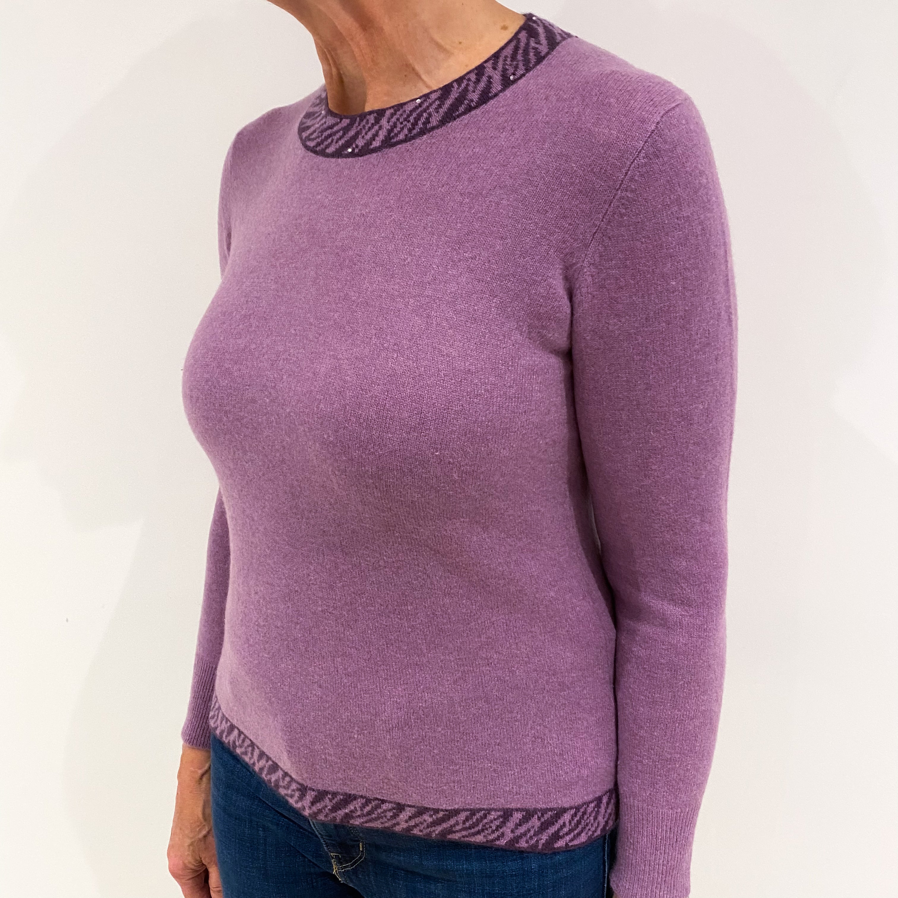 Heather Purple Cashmere Crew Neck Jumper Medium