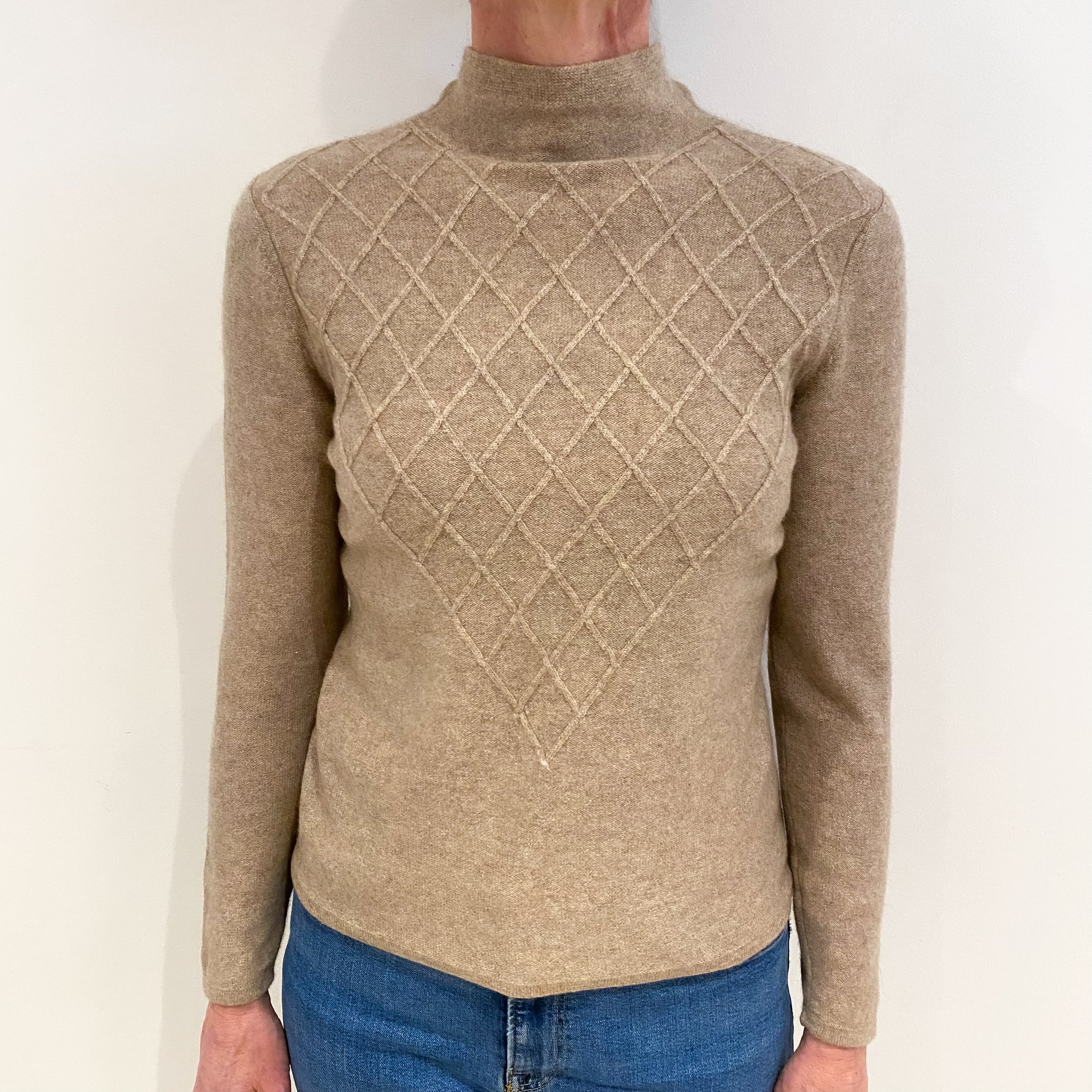 Biscuit Brown Textured Cashmere Turtle Neck Jumper Small