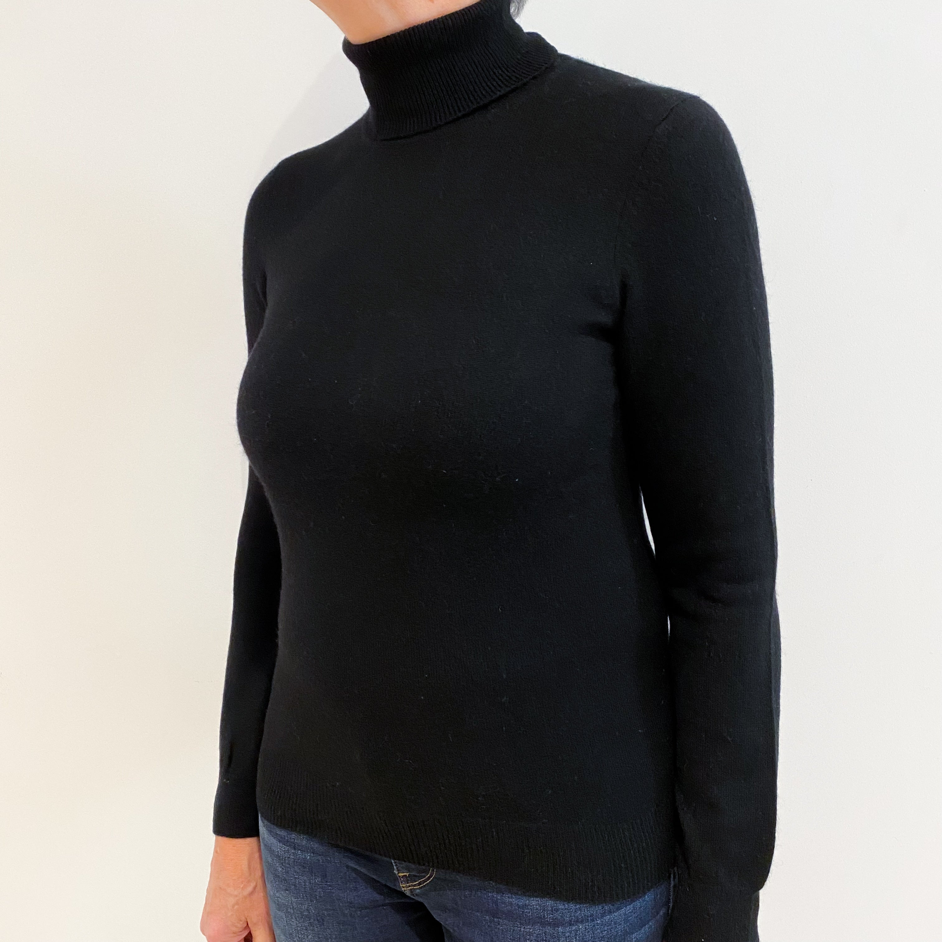 Black Cashmere Polo Neck Jumper Medium