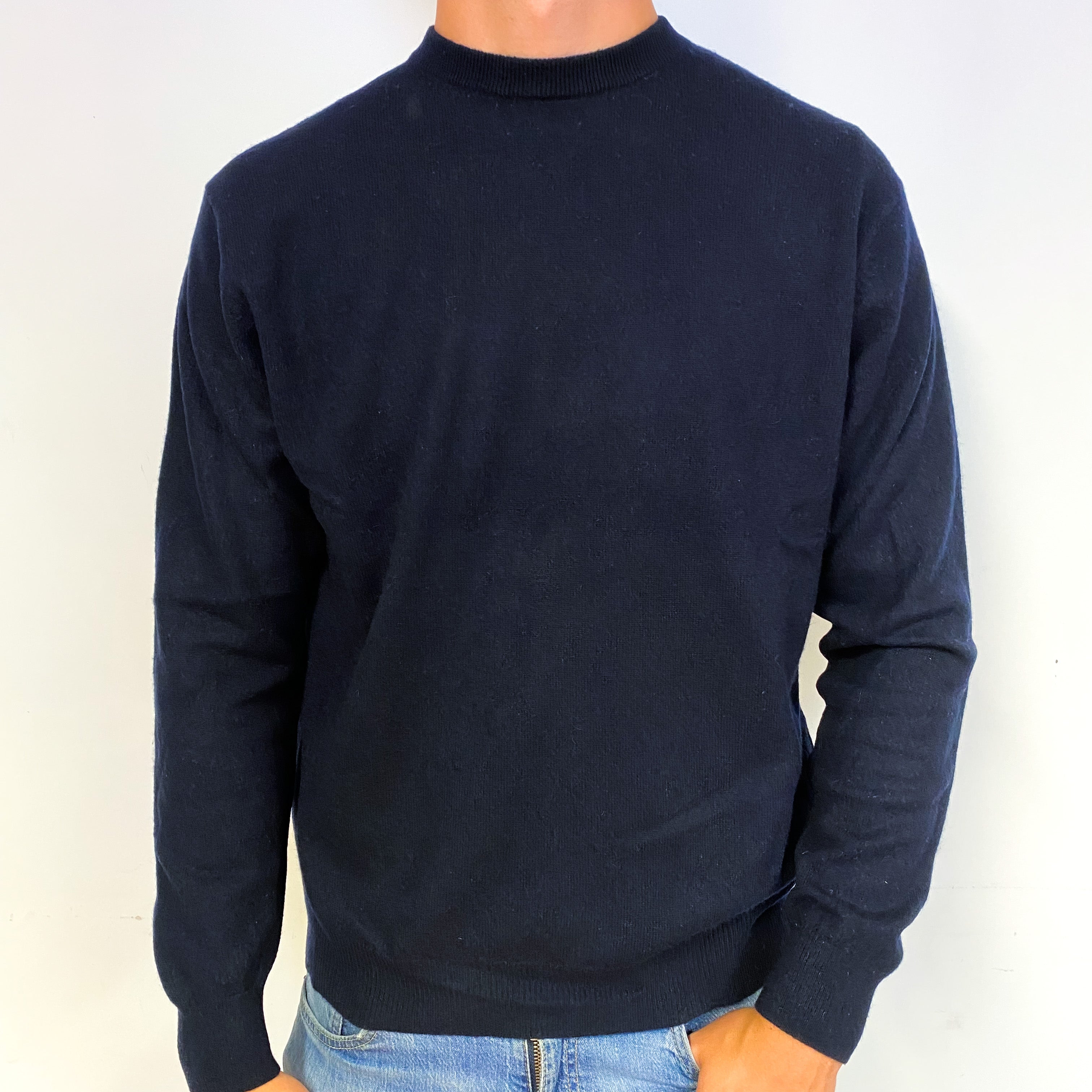 Men's Navy Blue Cashmere Crew Neck Jumper Extra Large