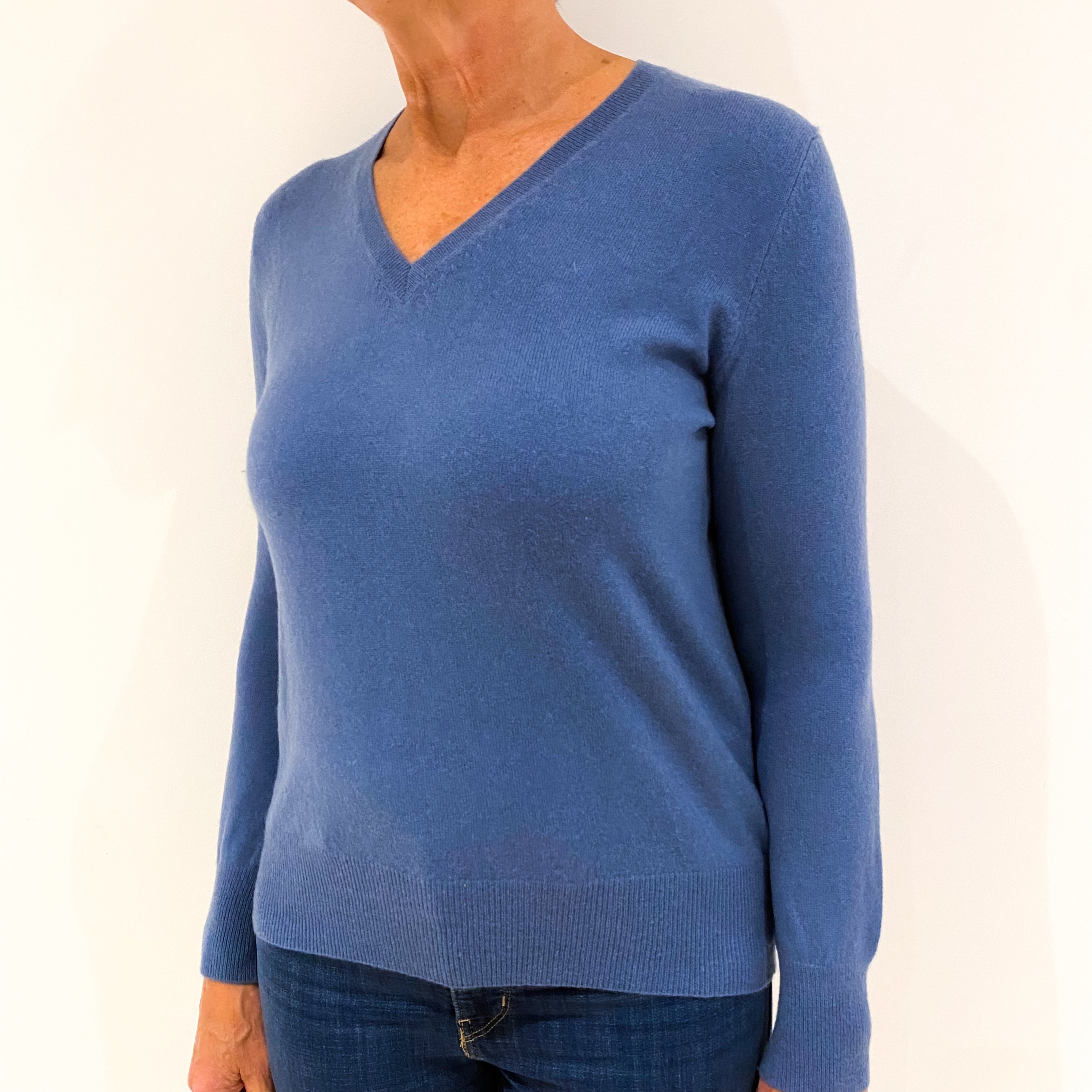 Airforce Blue Cashmere V-Neck Jumper Medium