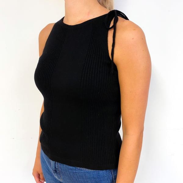New Scottish Black Cashmere Drawstring Tank Top Small