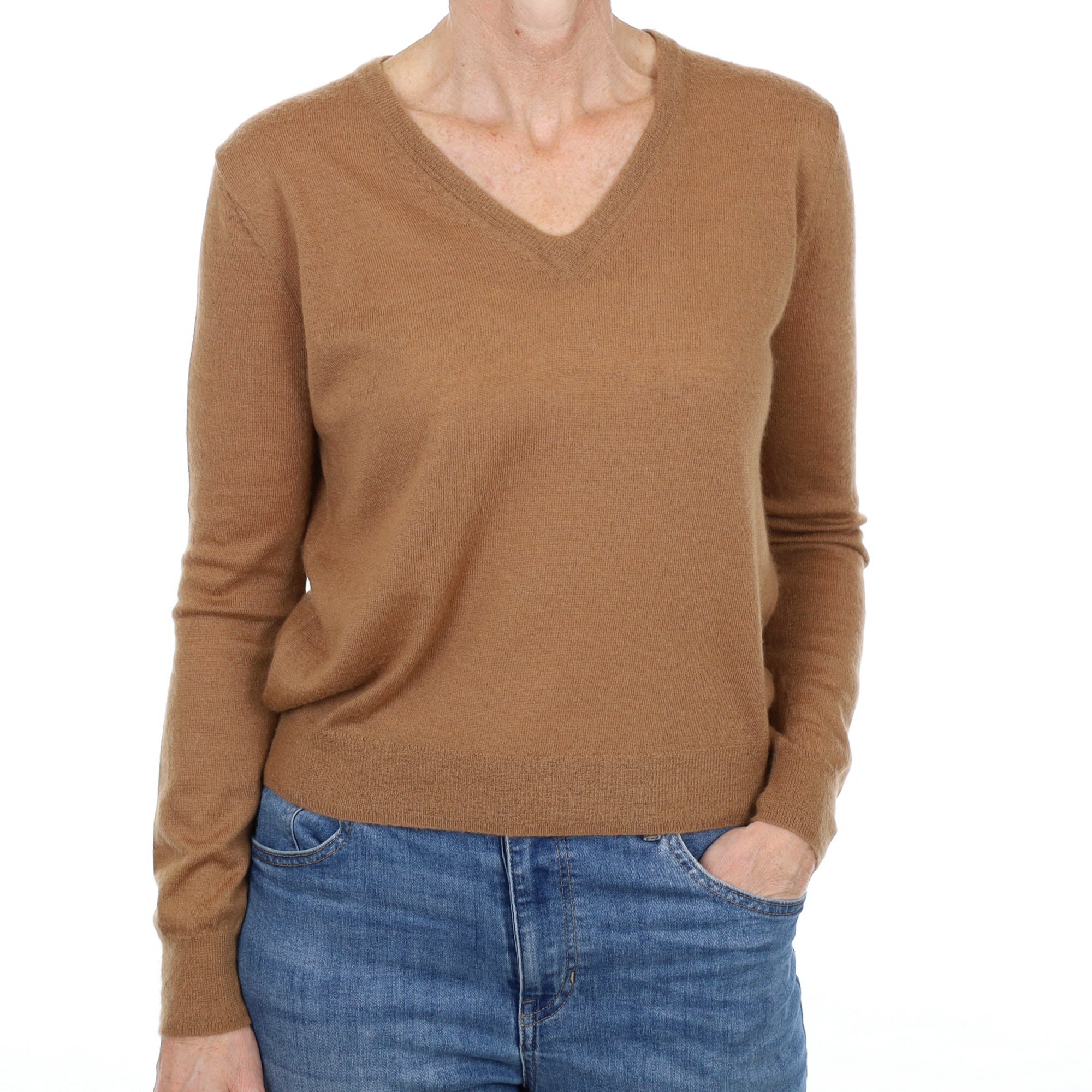 Nili Lotan Butterscotch Brown Cashmere V Neck Jumper Small
