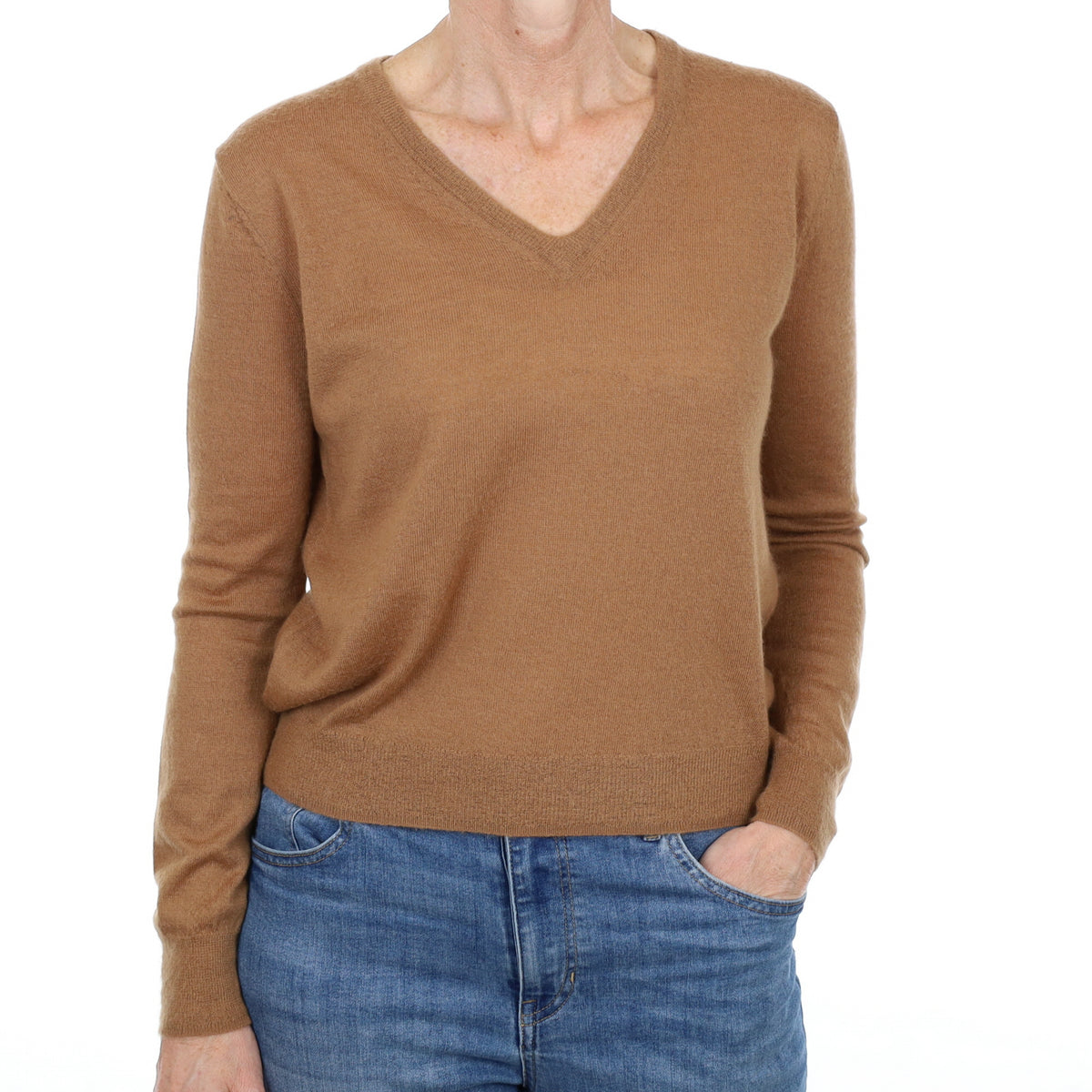 Nili Lotan Butterscotch Brown Cashmere V Neck Jumper Small