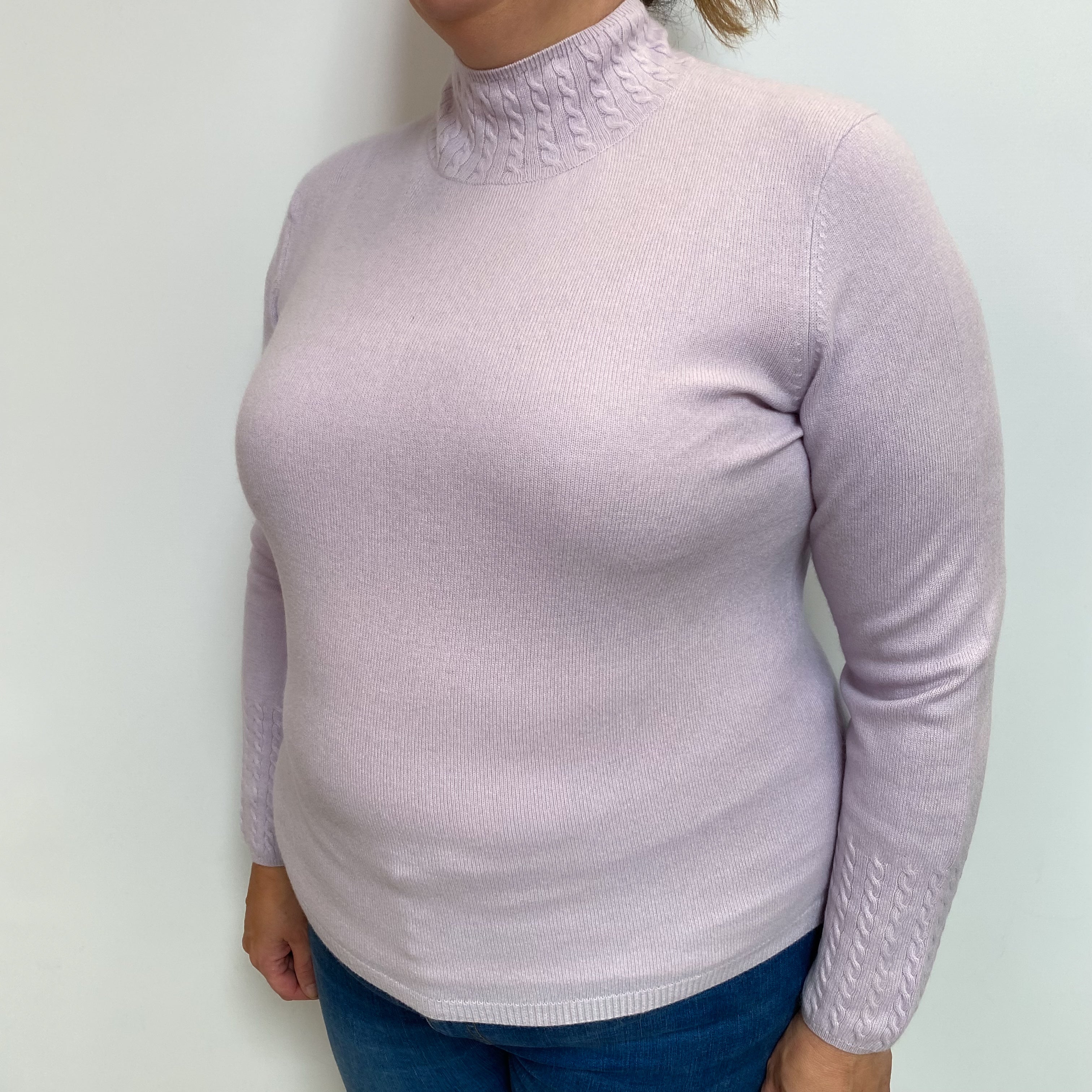 Lilac Purple Cashmere Turtle Neck Jumper Extra Large