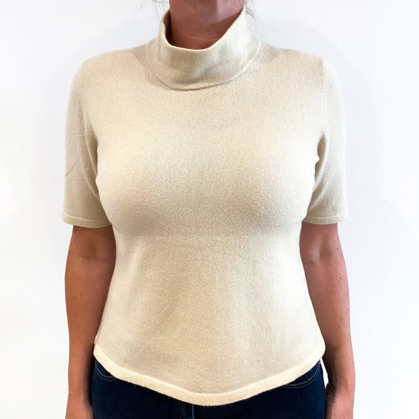 Cream Cashmere Short Sleeved Polo Neck Jumper Large