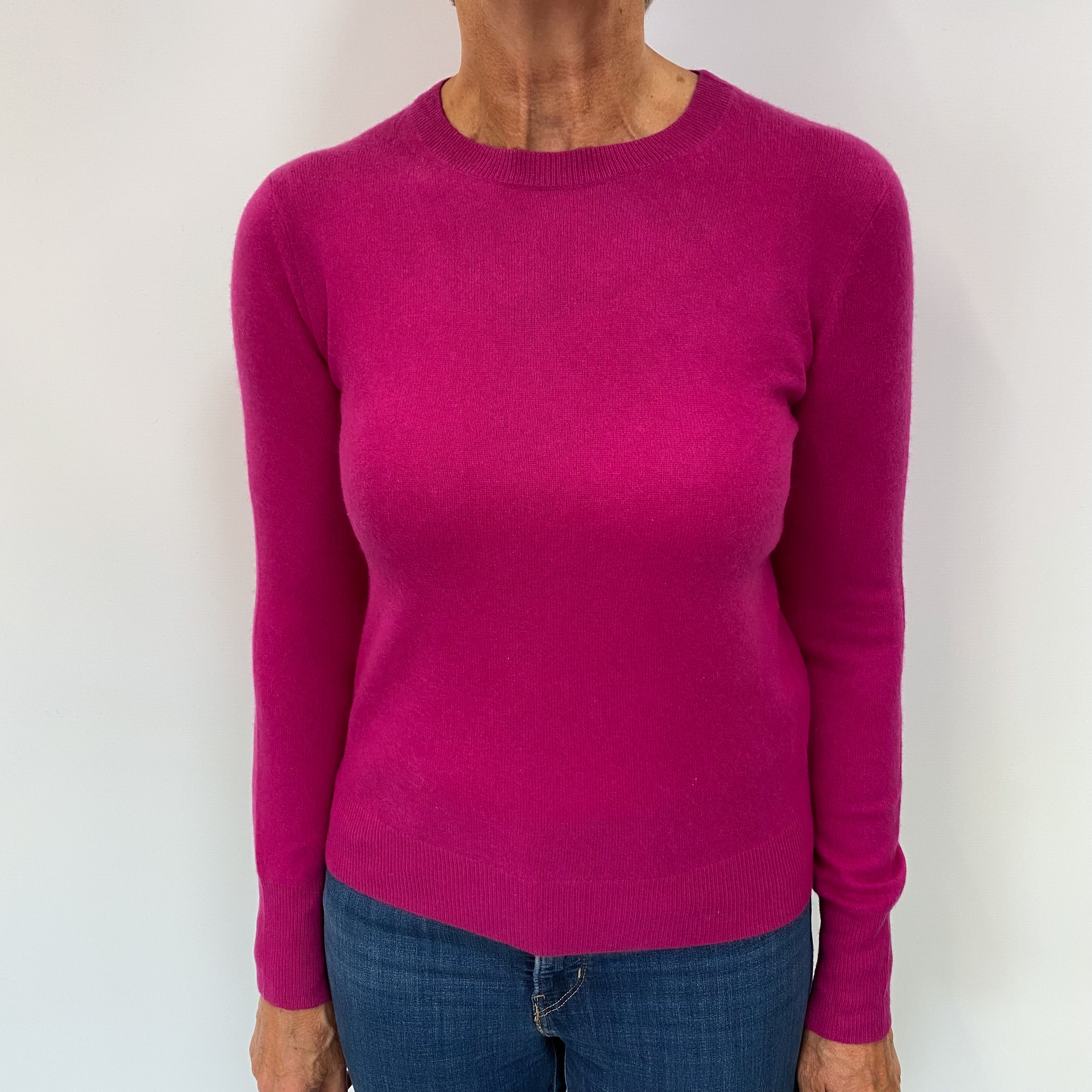 Fuchsia Pink Cashmere Crew Neck Jumper Medium